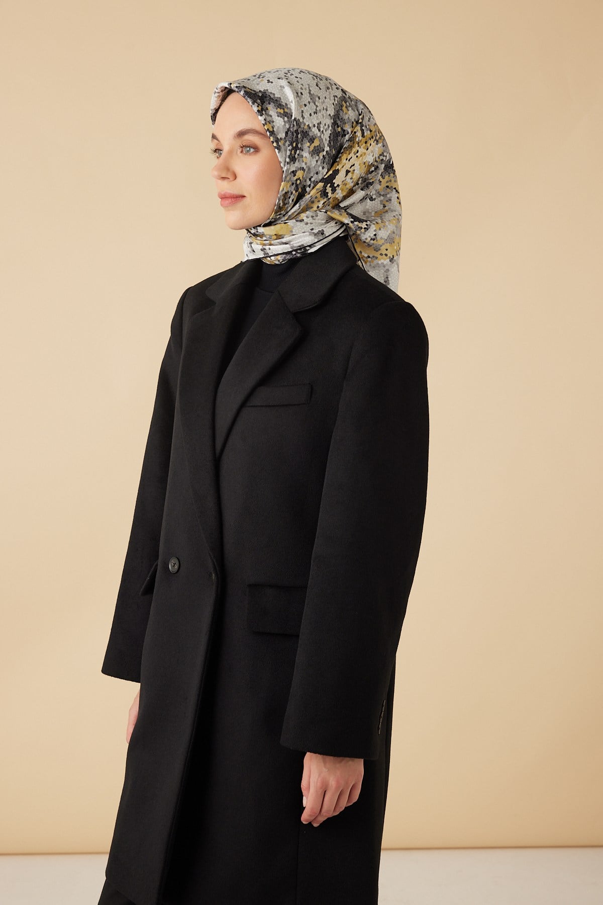 SU MASALI TİVİL İPEK EŞARP 90*90 CM - GRİ