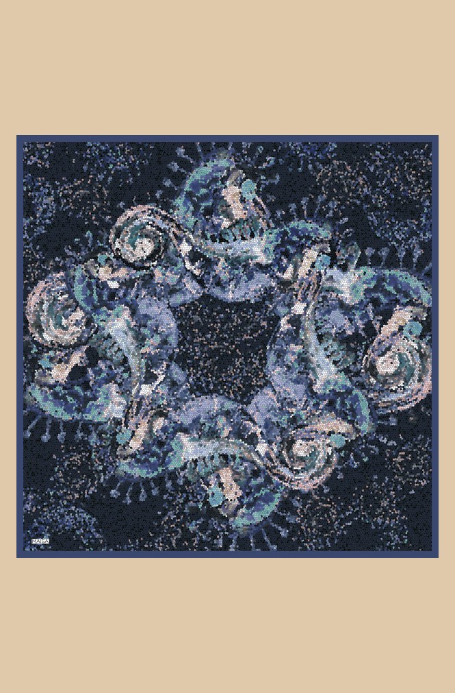 SU MASALI TİVİL İPEK EŞARP 90*90 CM - LACİVERT