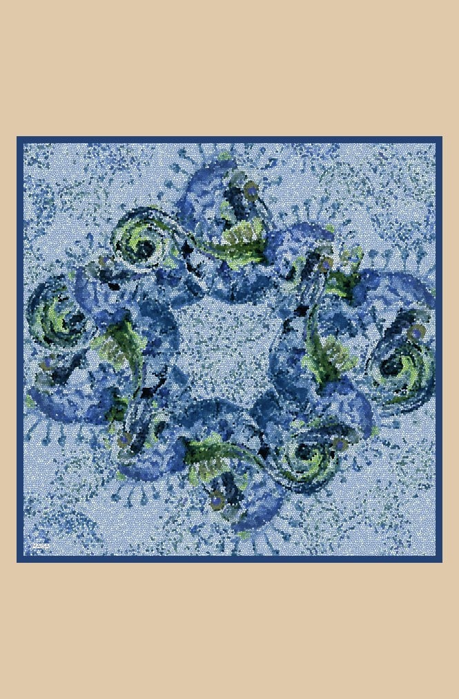SU MASALI TİVİL İPEK EŞARP 90*90 CM - MAVİ