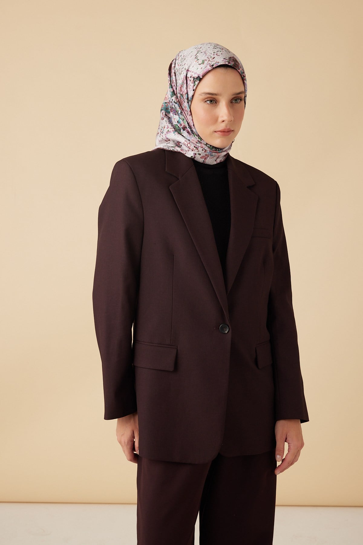 SU MASALI TİVİL İPEK EŞARP 90*90 CM - PEMBE