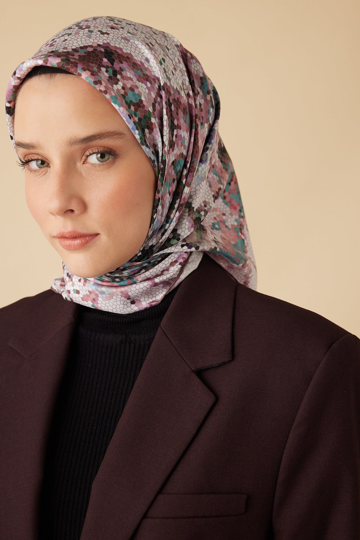 SU MASALI TİVİL İPEK EŞARP 90*90 CM - PEMBE