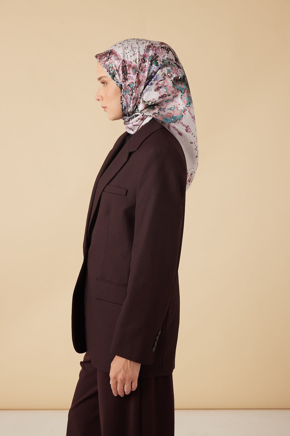 SU MASALI TİVİL İPEK EŞARP 90*90 CM - PEMBE
