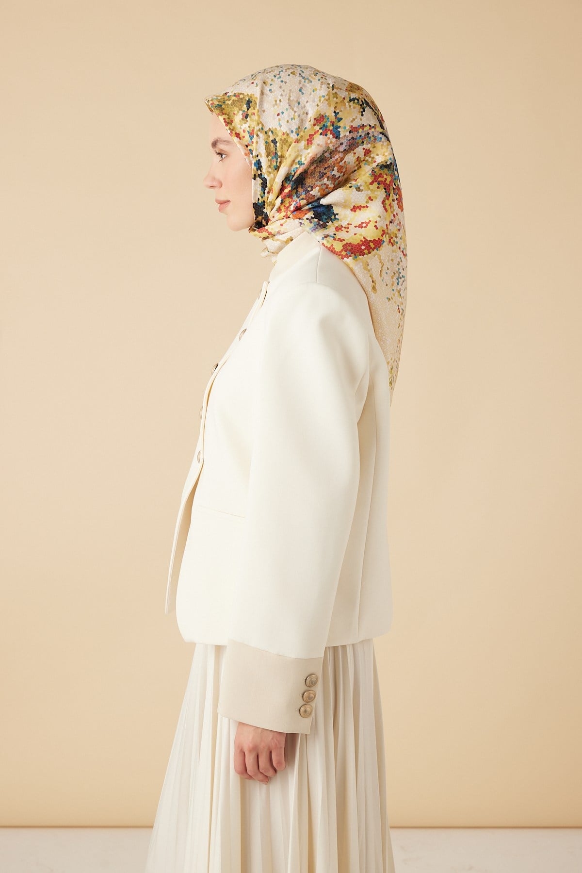 SU MASALI TİVİL İPEK EŞARP 90*90 CM - SARI