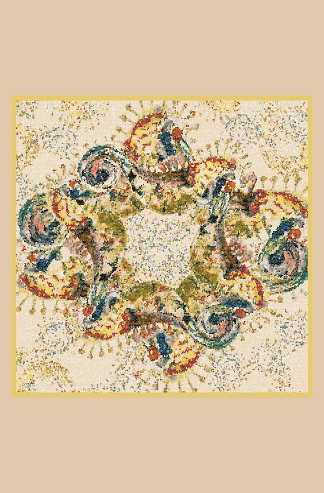 SU MASALI TİVİL İPEK EŞARP 90*90 CM - SARI