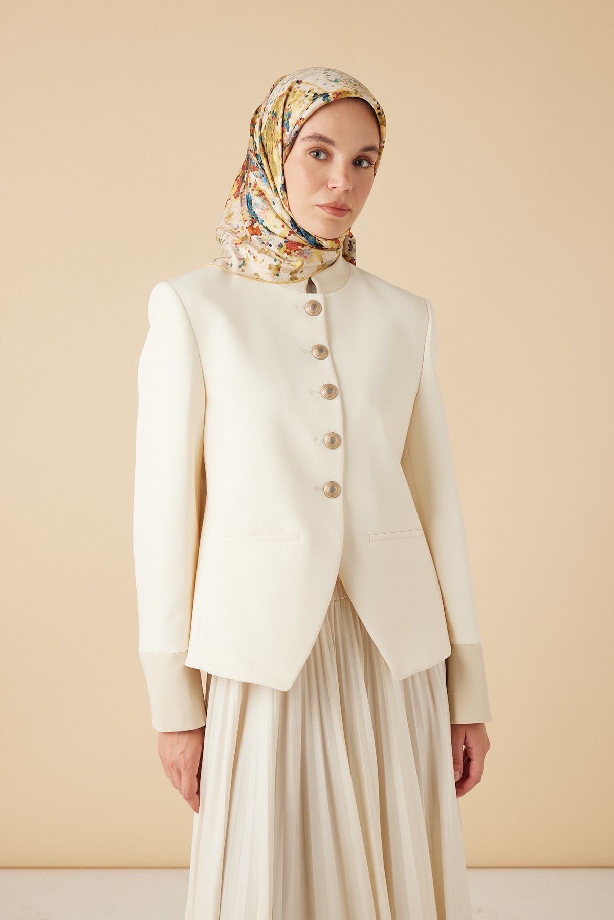 SU MASALI TİVİL İPEK EŞARP 90*90 CM - SARI