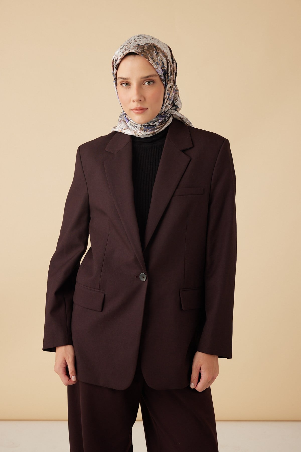SU MASALI TİVİL İPEK EŞARP 90*90 CM - VİZON