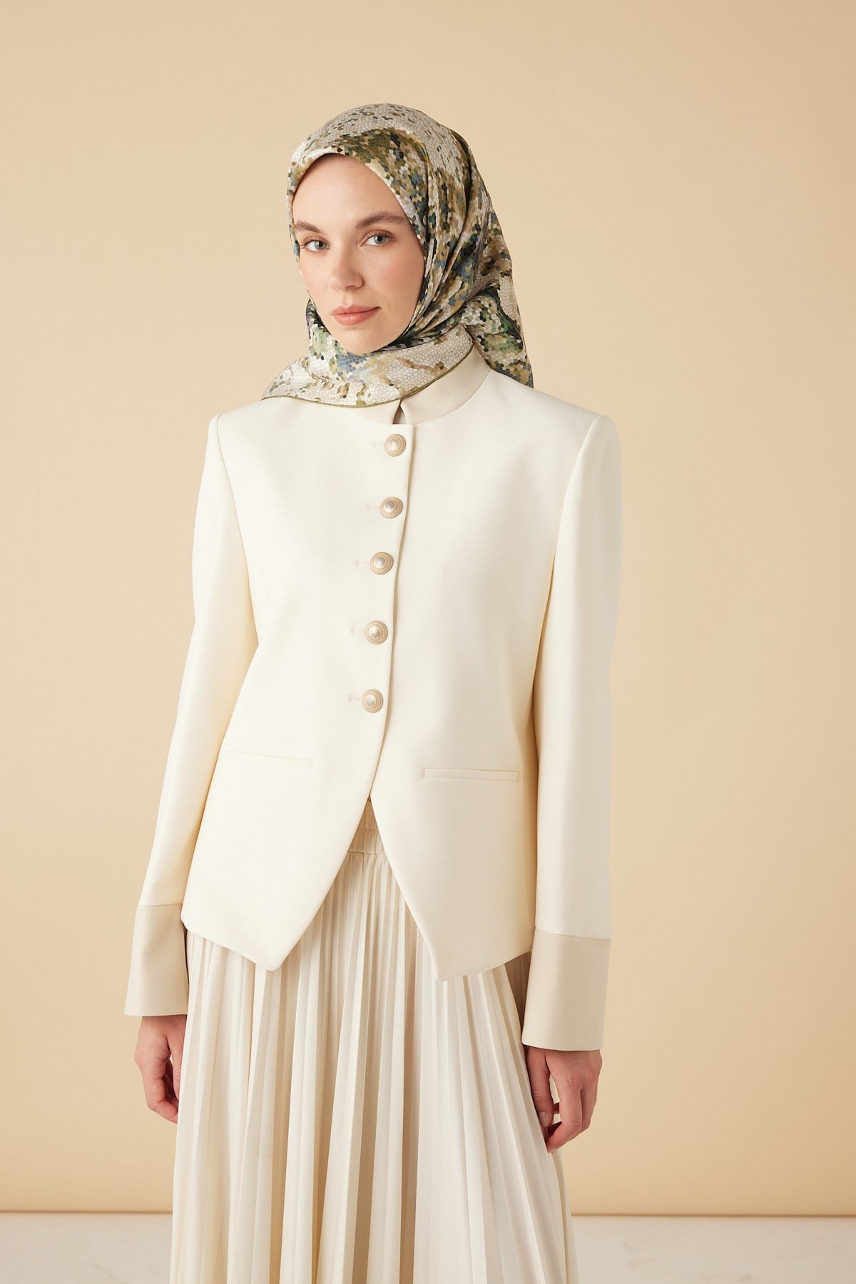 SU MASALI TİVİL İPEK EŞARP 90*90 CM - YEŞİL