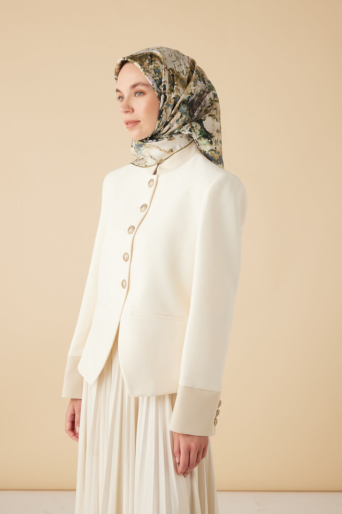 SU MASALI TİVİL İPEK EŞARP 90*90 CM - YEŞİL