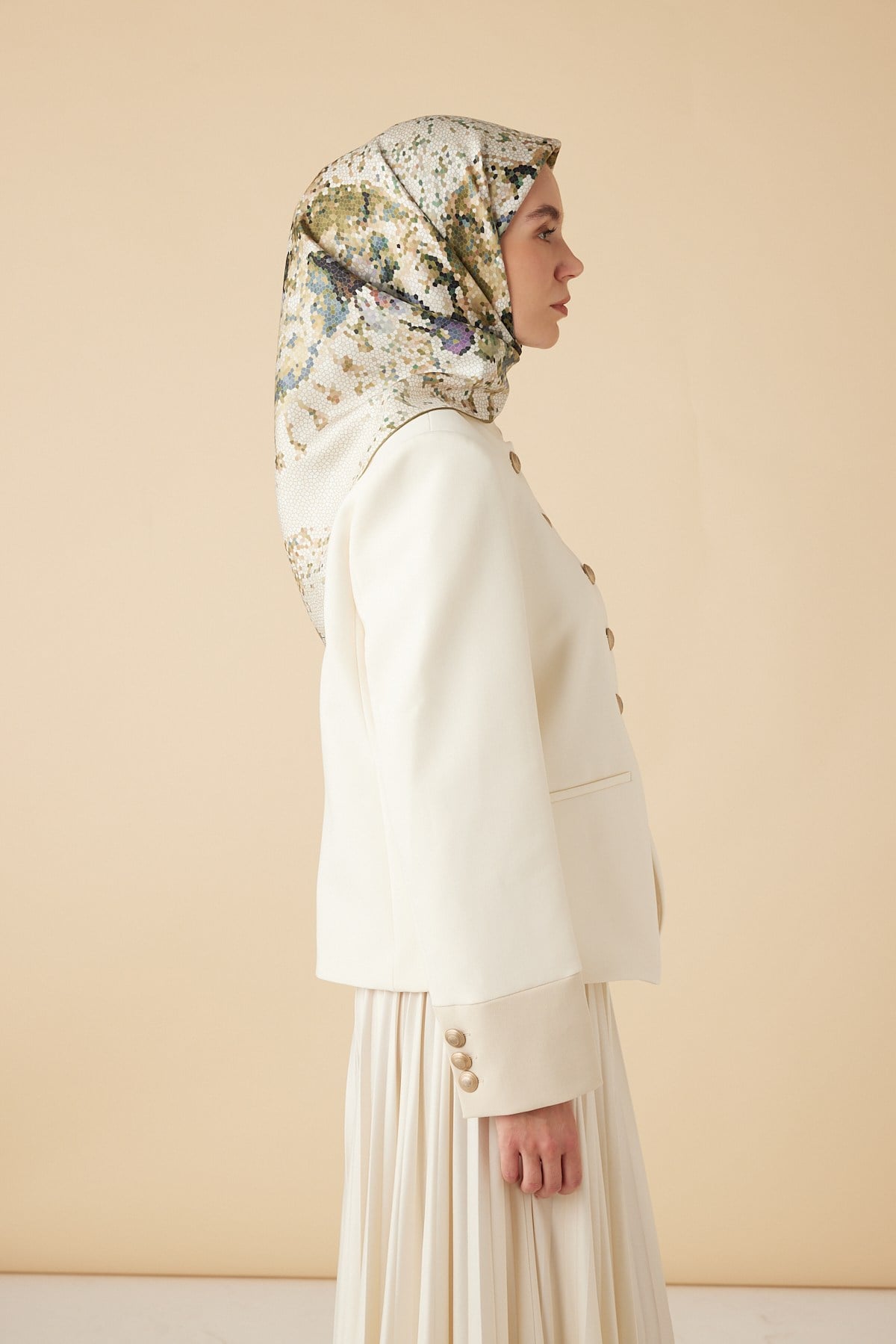 SU MASALI TİVİL İPEK EŞARP 90*90 CM - YEŞİL