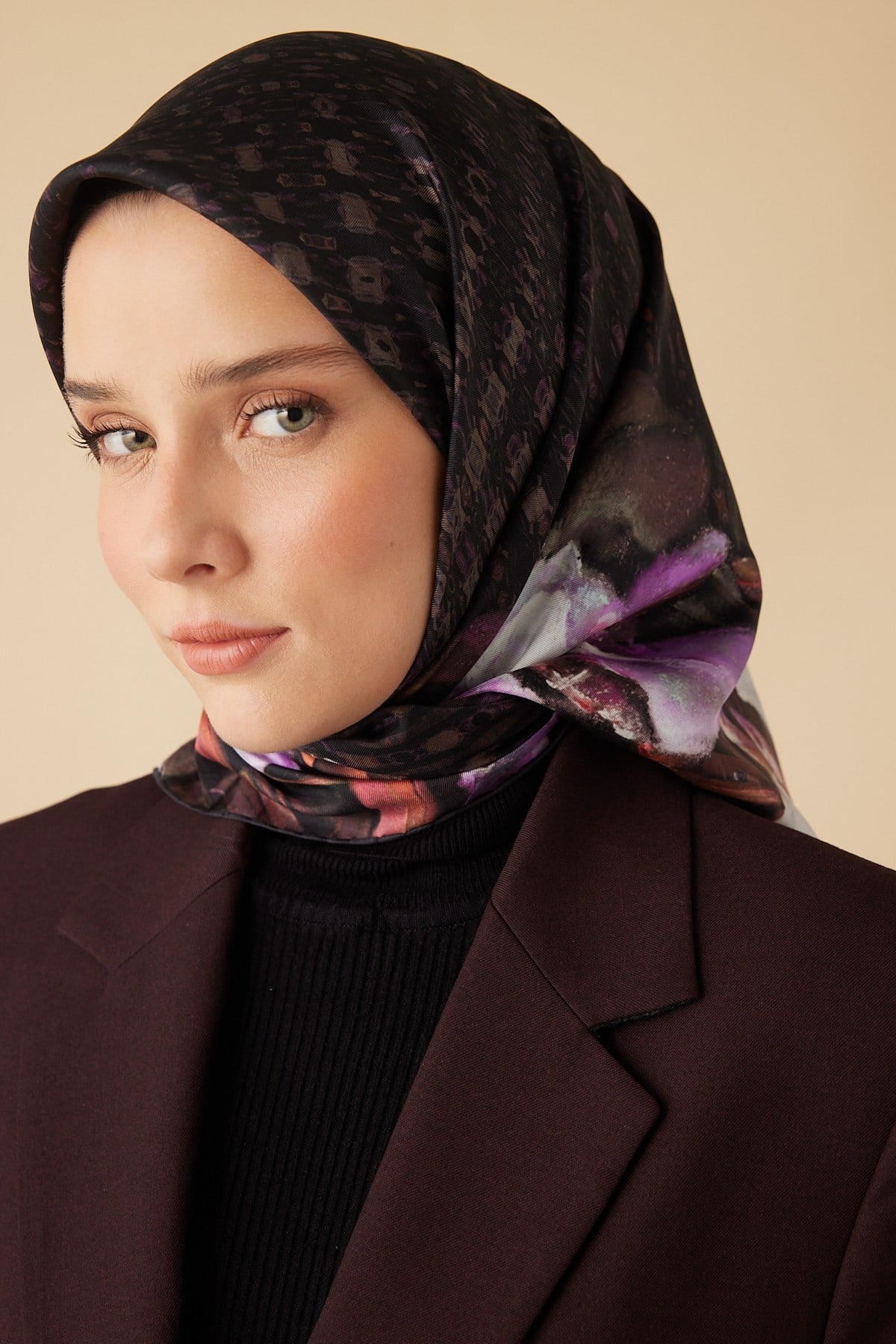SUSEN TİVİL İPEK EŞARP 90*90 CM - BORDO