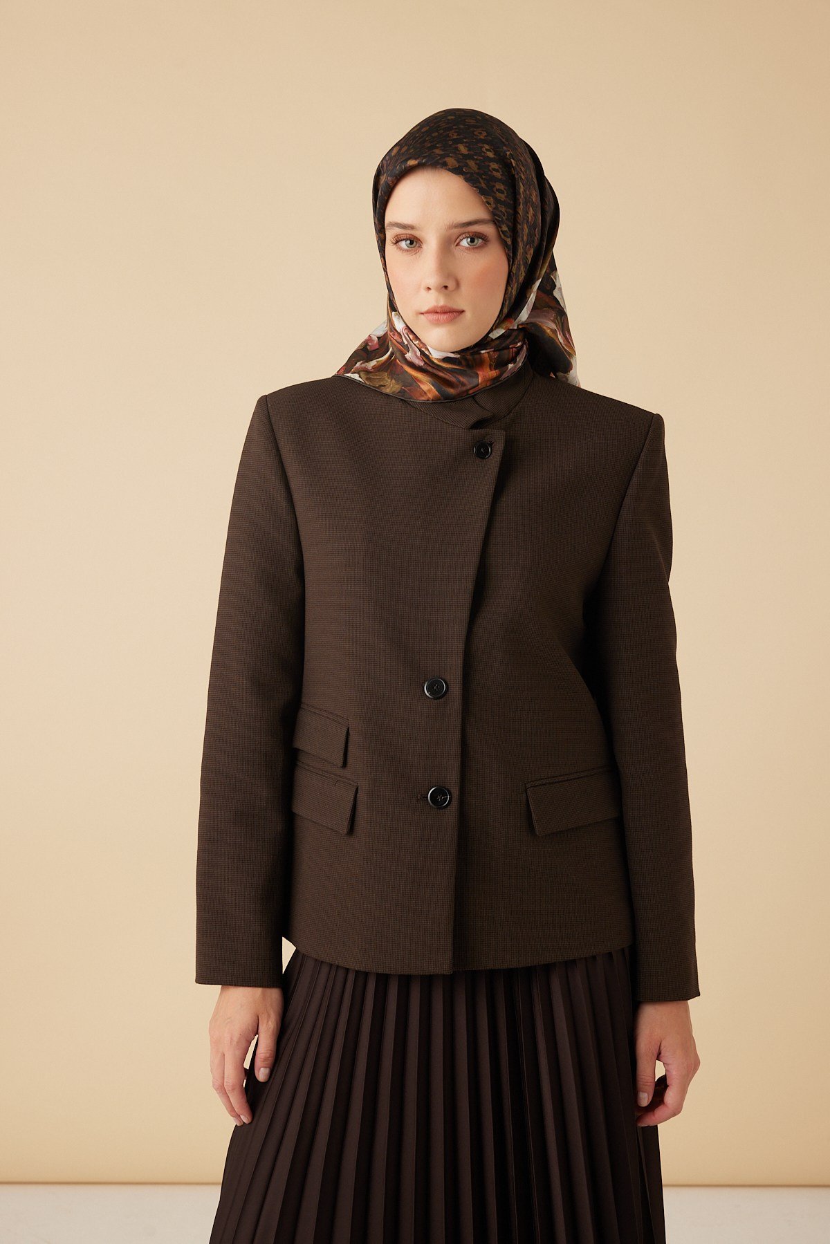 SUSEN TİVİL İPEK EŞARP 90*90 CM - KAHVERENGİ