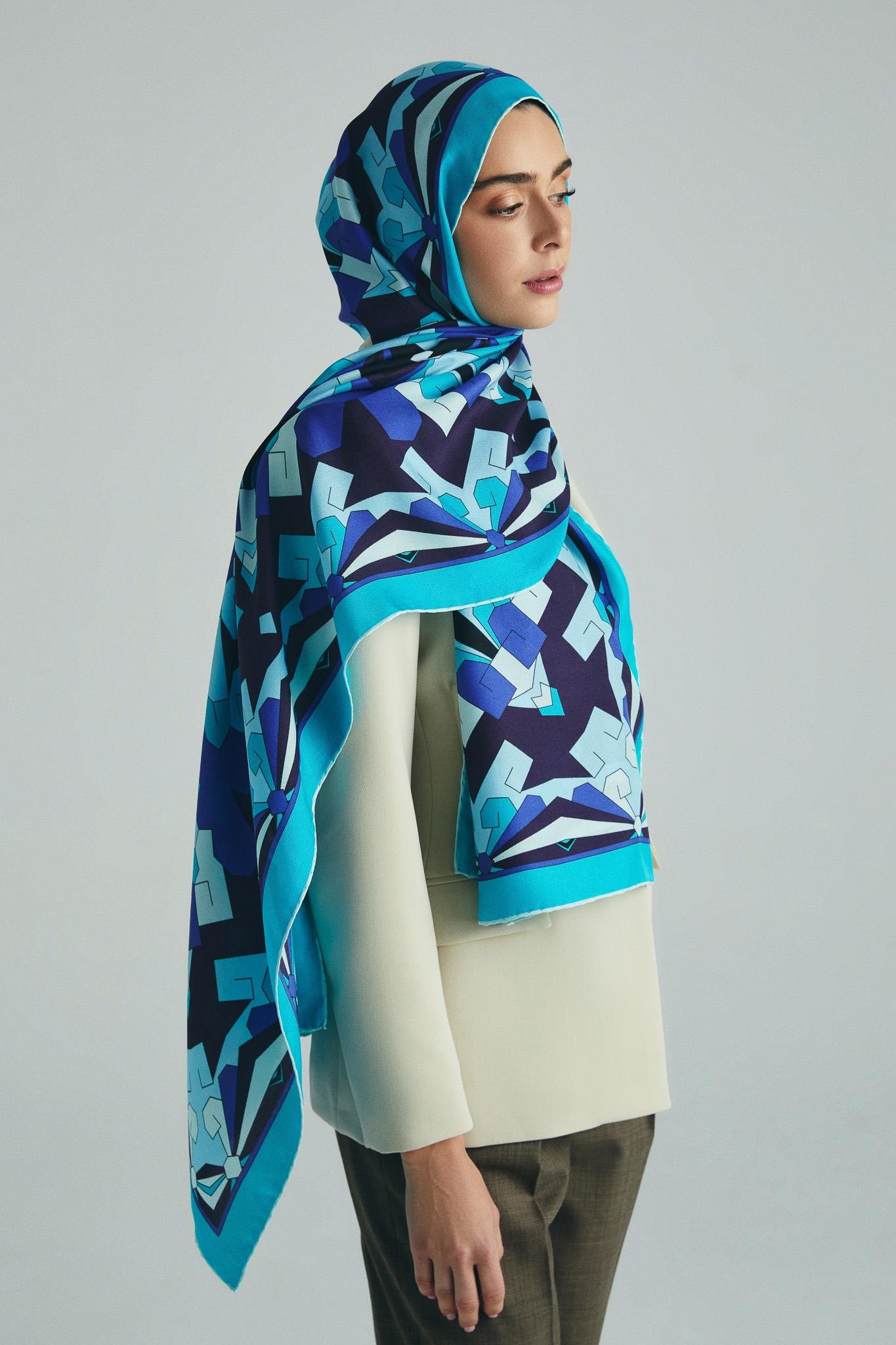 TARA PAMUK İPEK ŞAL 70*190 CM - TURKUAZ