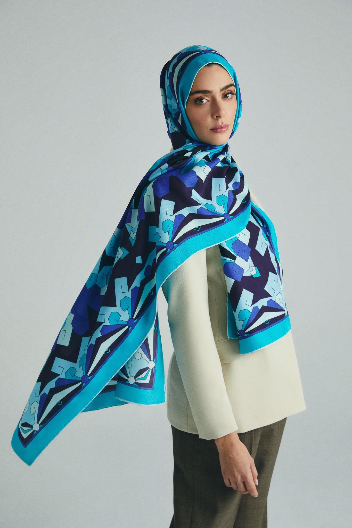 TARA PAMUK İPEK ŞAL 70*190 CM - TURKUAZ