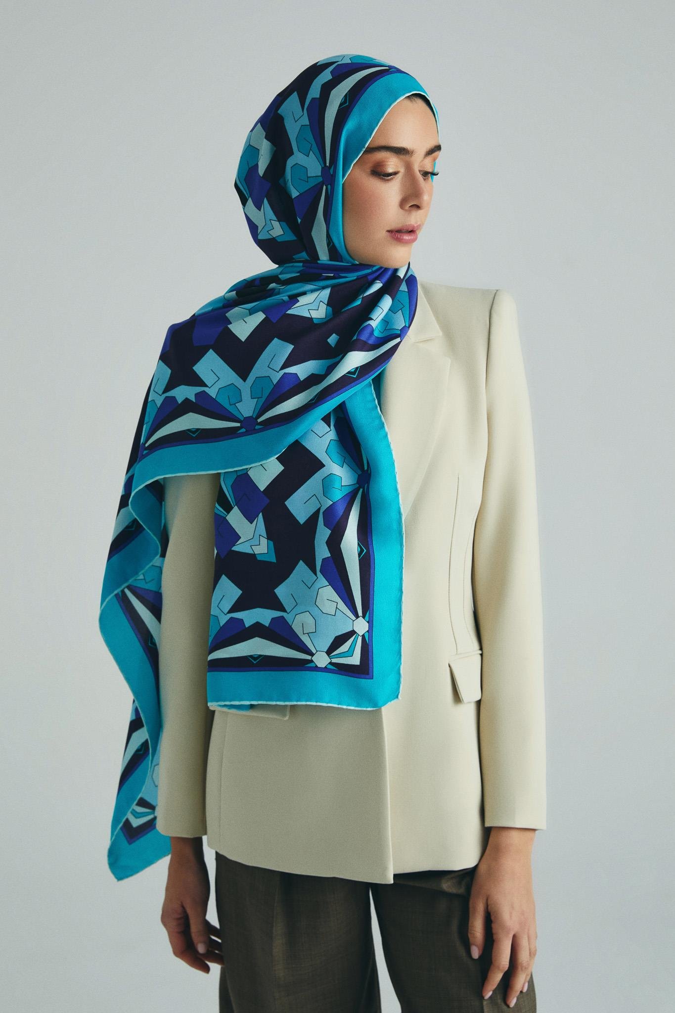 TARA PAMUK İPEK ŞAL 70*190 CM - TURKUAZ