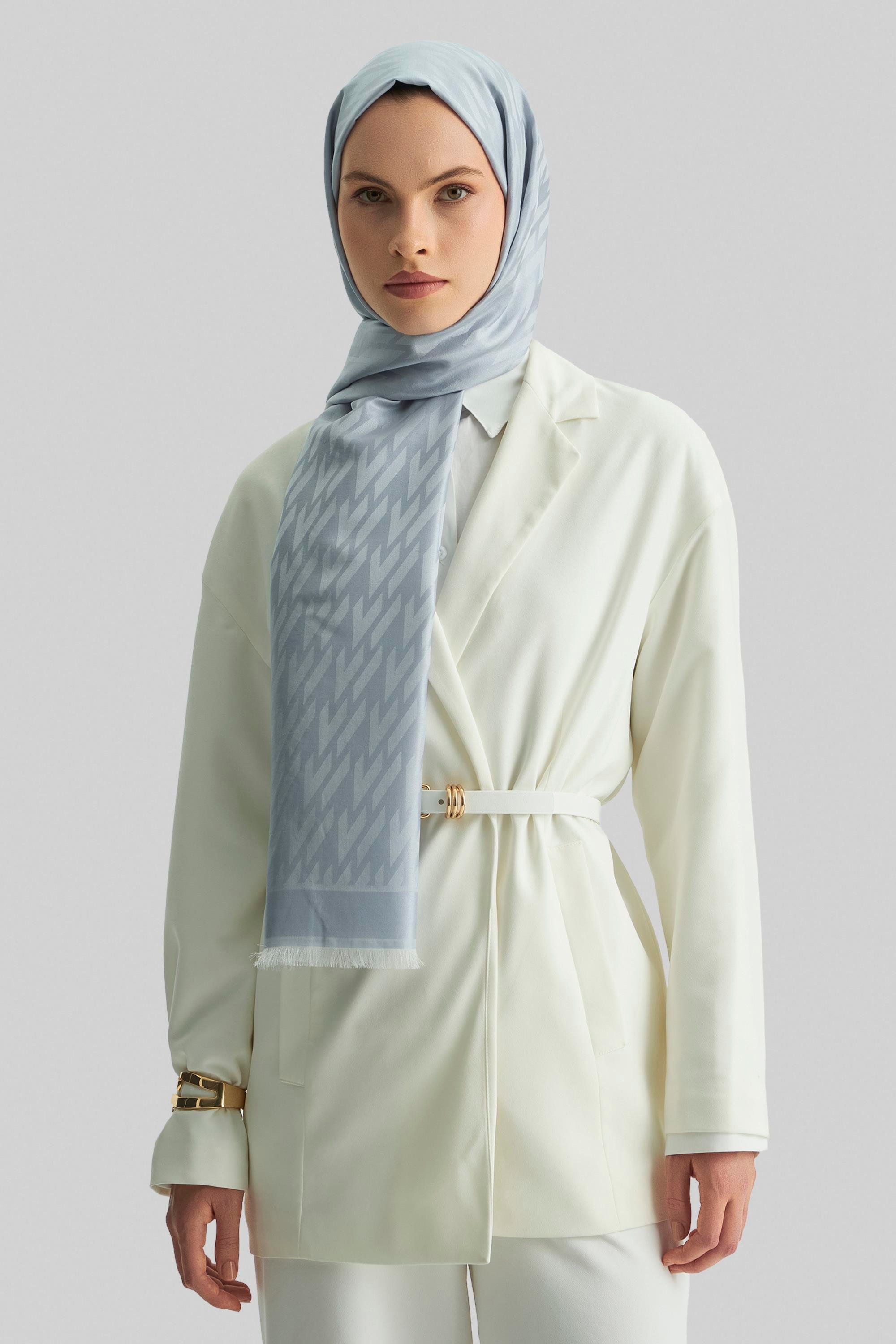 UMAY %100 İPEK JAKARLI ŞAL-AÇIK MAVİ