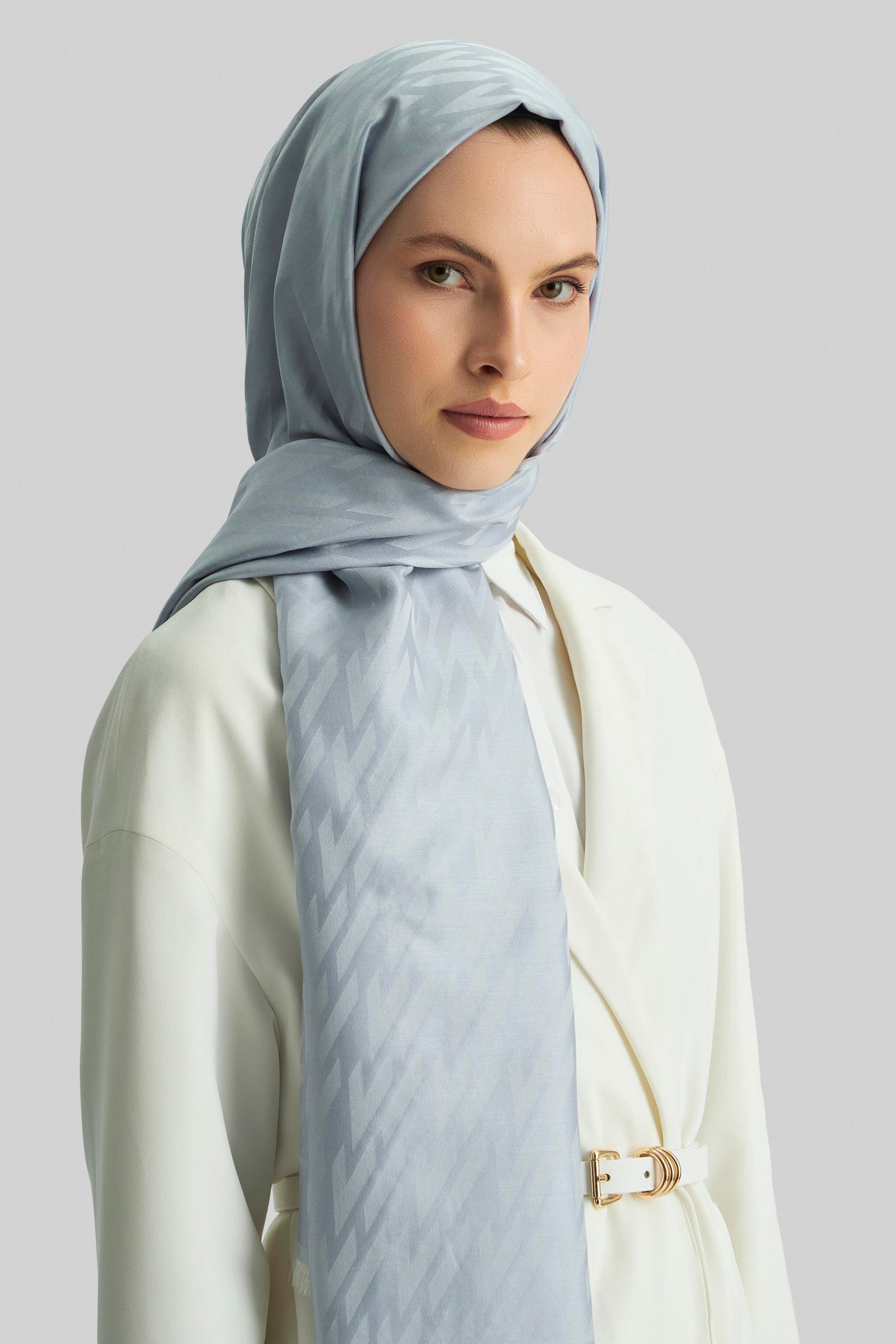 UMAY %100 İPEK JAKARLI ŞAL-AÇIK MAVİ