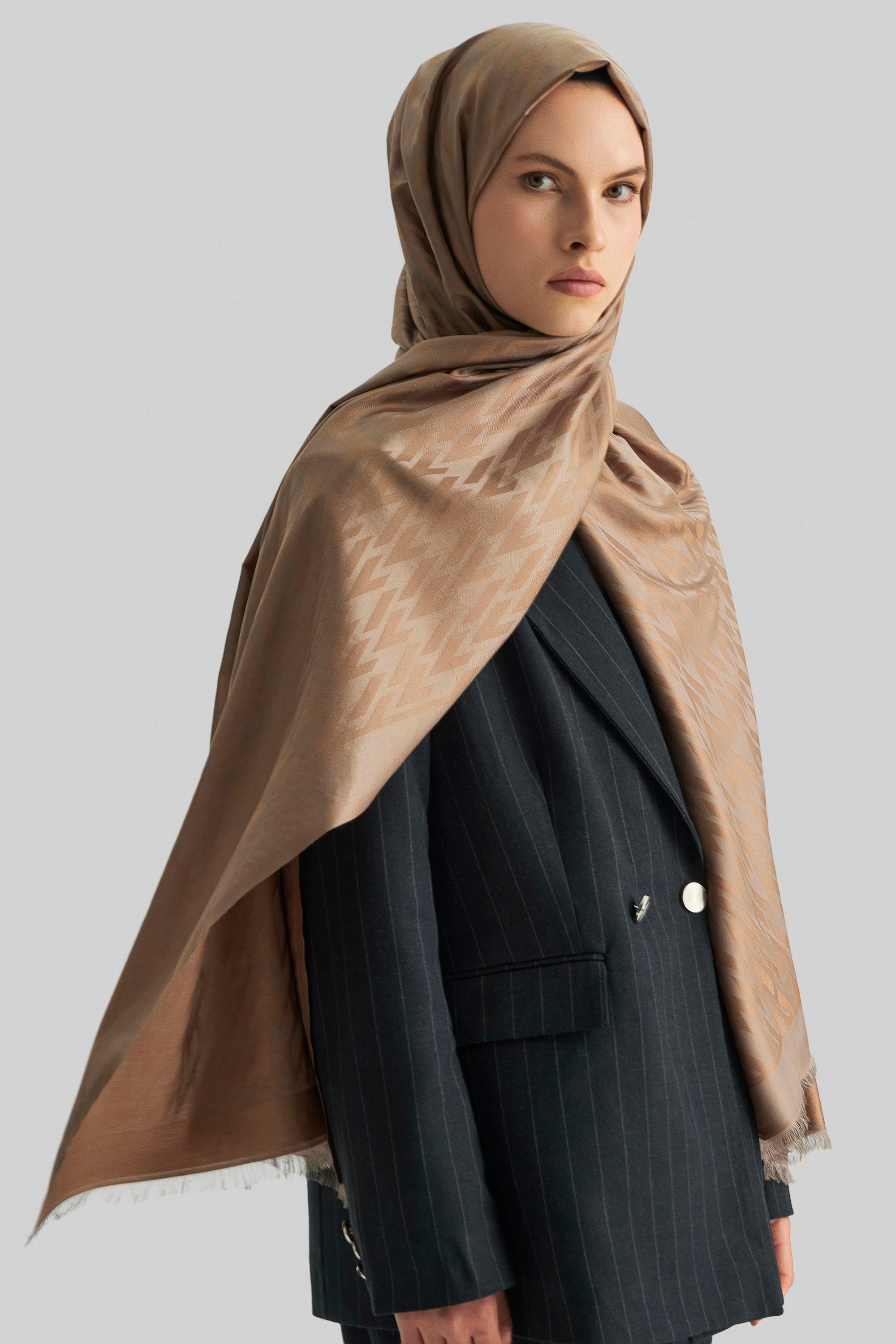 UMAY %100 İPEK JAKARLI ŞAL-CAMEL