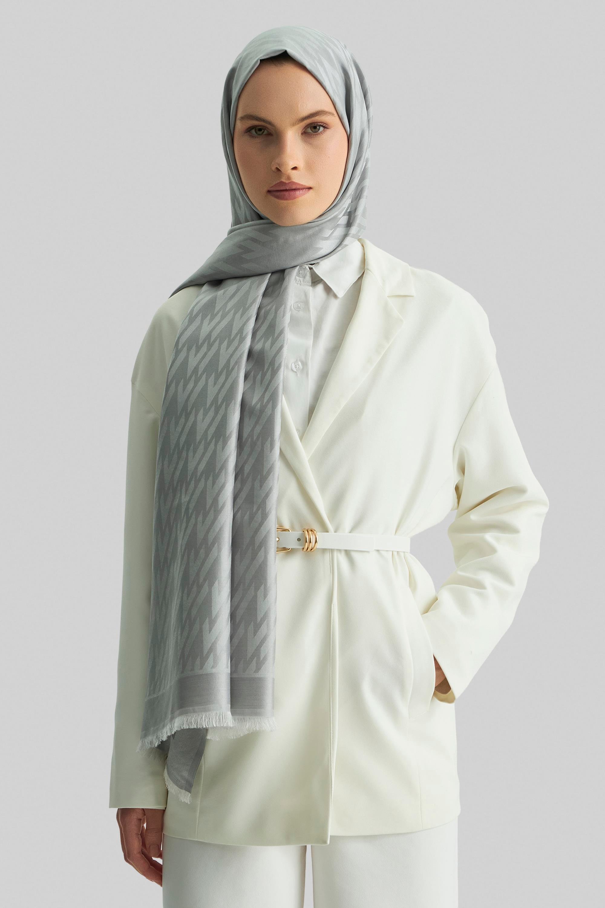 UMAY %100 İPEK JAKARLI ŞAL-GRİ