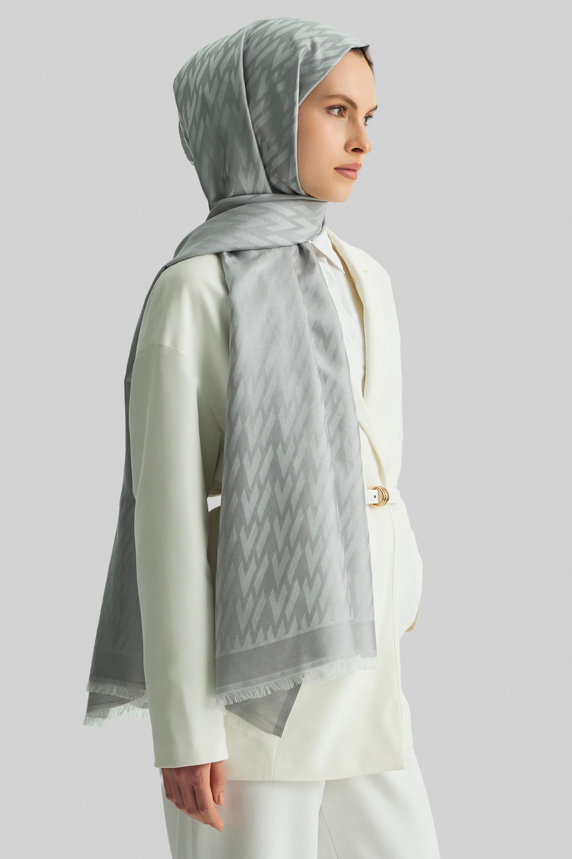 UMAY %100 İPEK JAKARLI ŞAL-GRİ