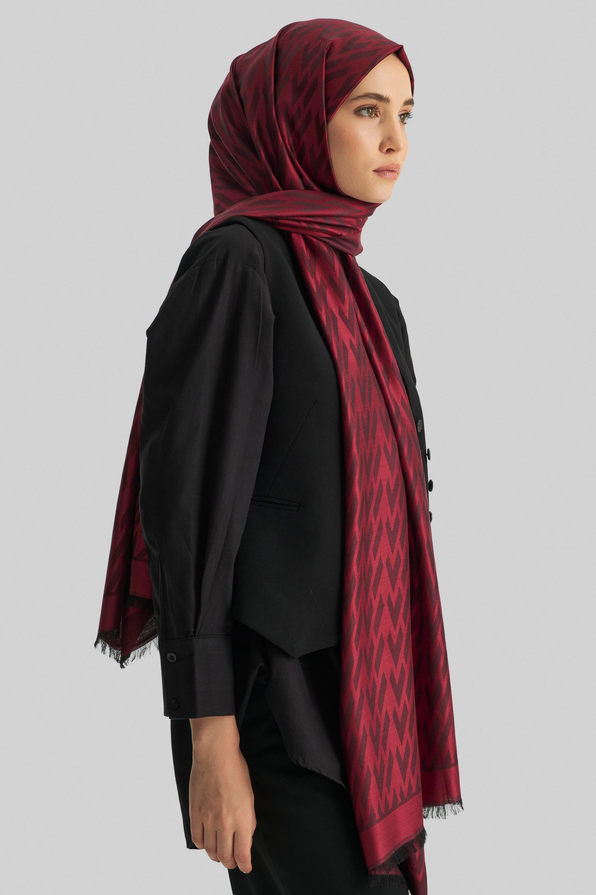 UMAY %100 İPEK JAKARLI ŞAL-KIRMIZI