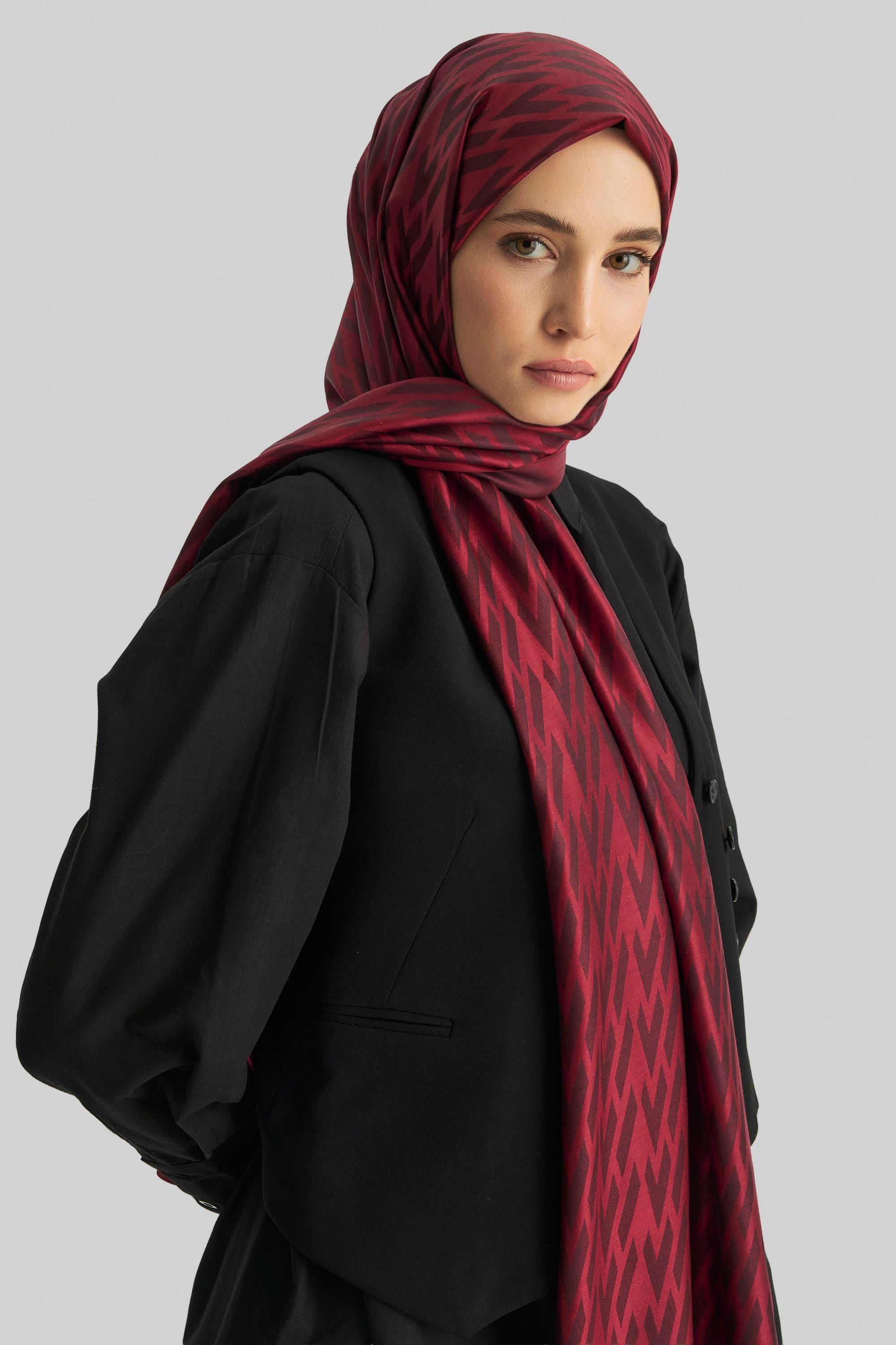 UMAY %100 İPEK JAKARLI ŞAL-KIRMIZI