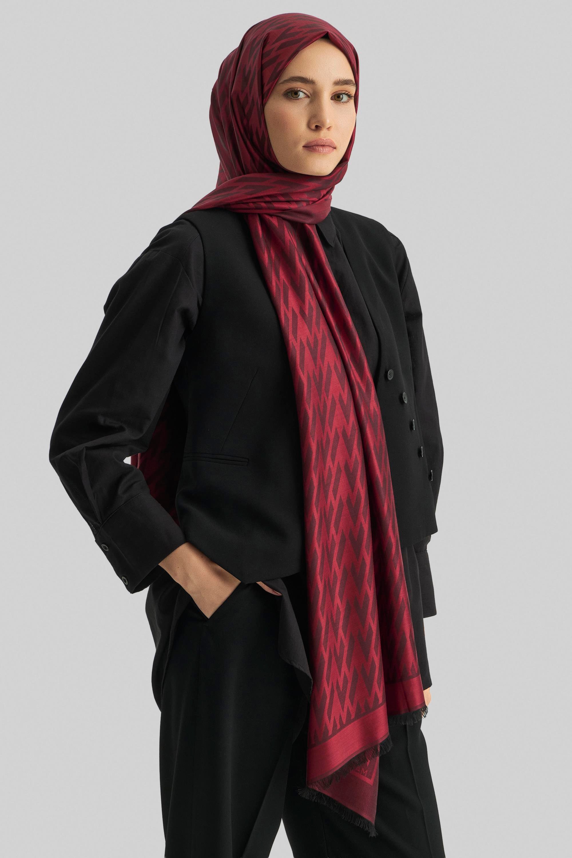 UMAY %100 İPEK JAKARLI ŞAL-KIRMIZI