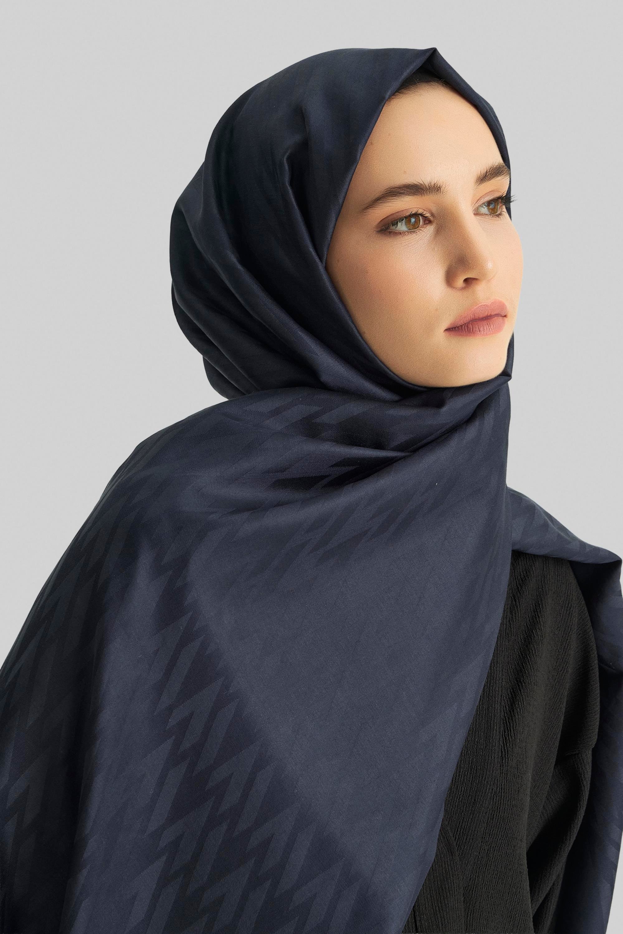 UMAY %100 İPEK JAKARLI ŞAL-LACİVERT