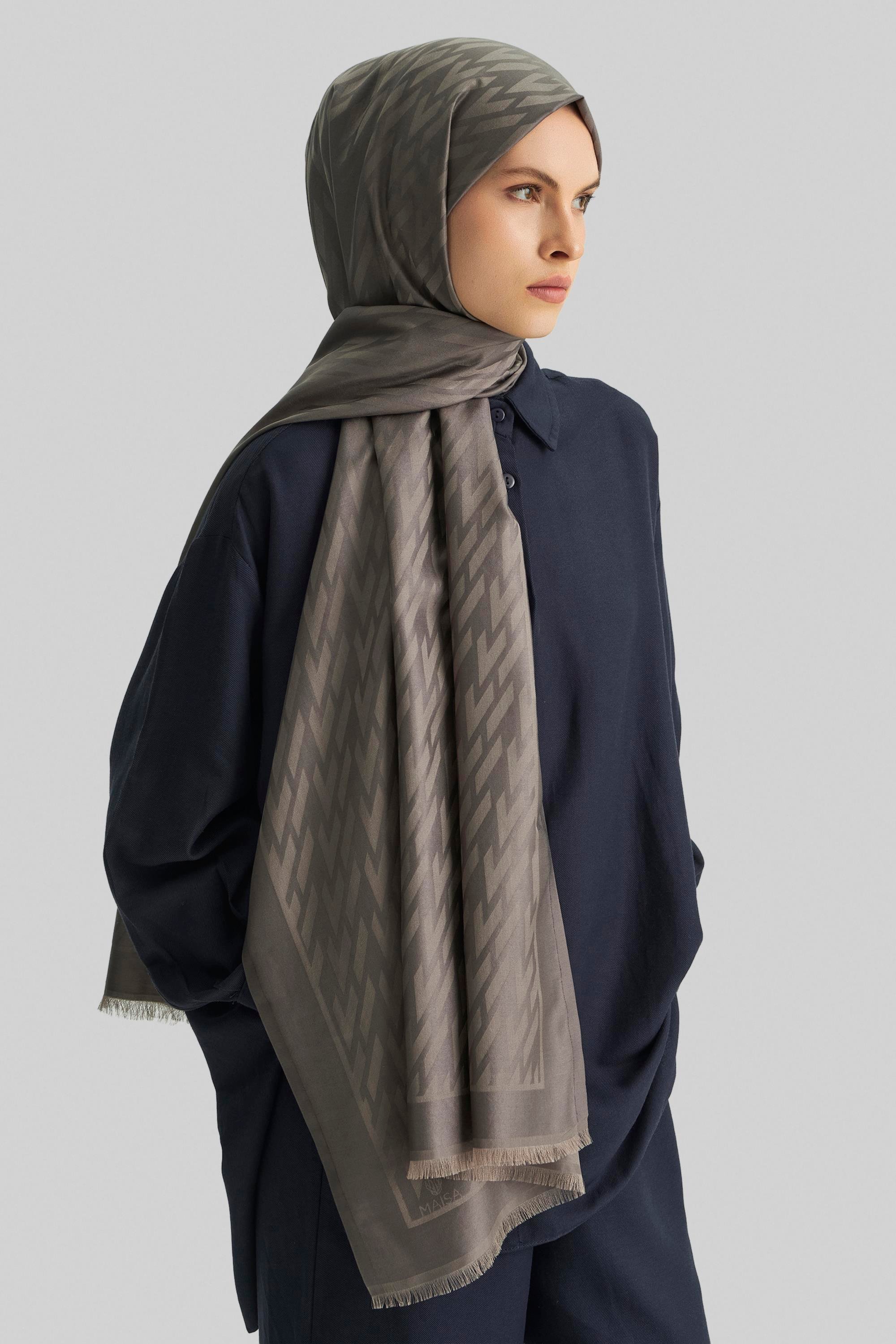 UMAY %100 İPEK JAKARLI ŞAL-VİZON