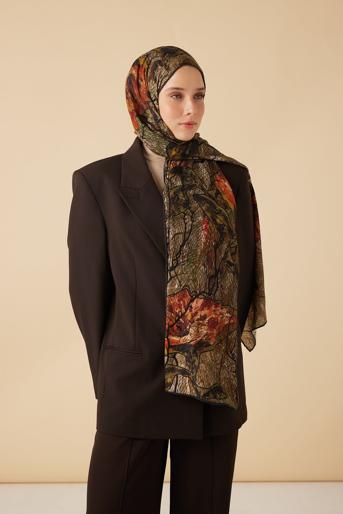 VUSLAT YÜN İPEK KAŞMİR ŞAL 70*200 CM - HAKİ