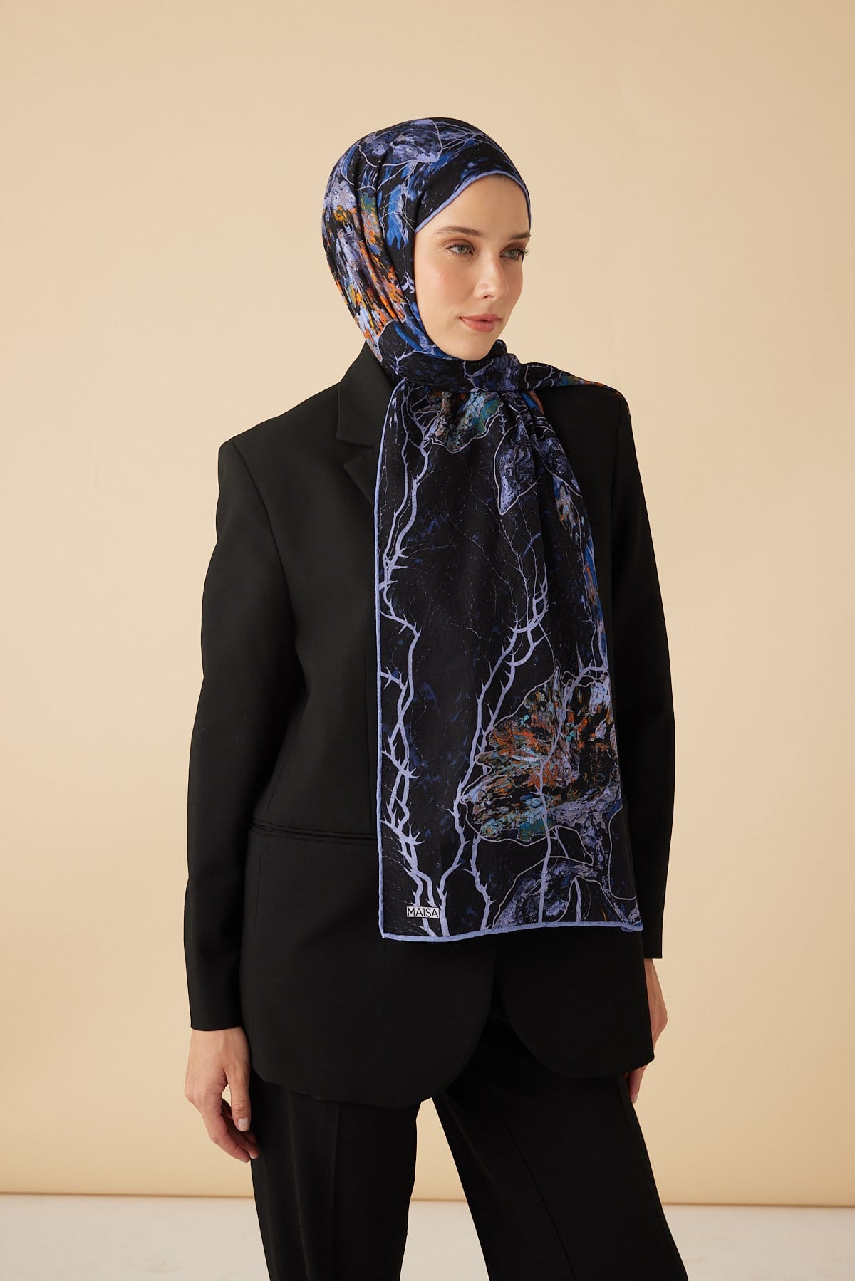 VUSLAT YÜN İPEK KAŞMİR ŞAL 70*200 CM - KOYU MAVİ
