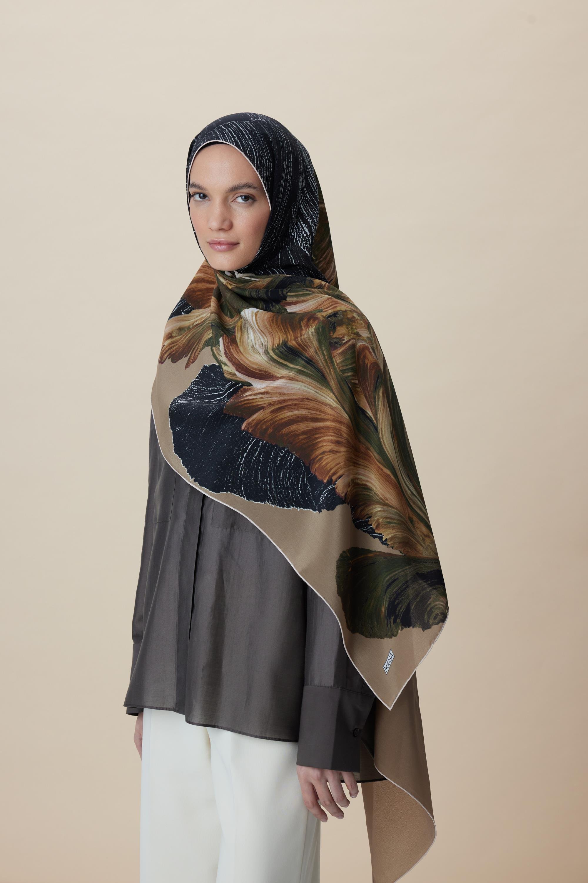 YAKAMOZ KREP İPEK ŞAL 70*190 CM - HAKİ