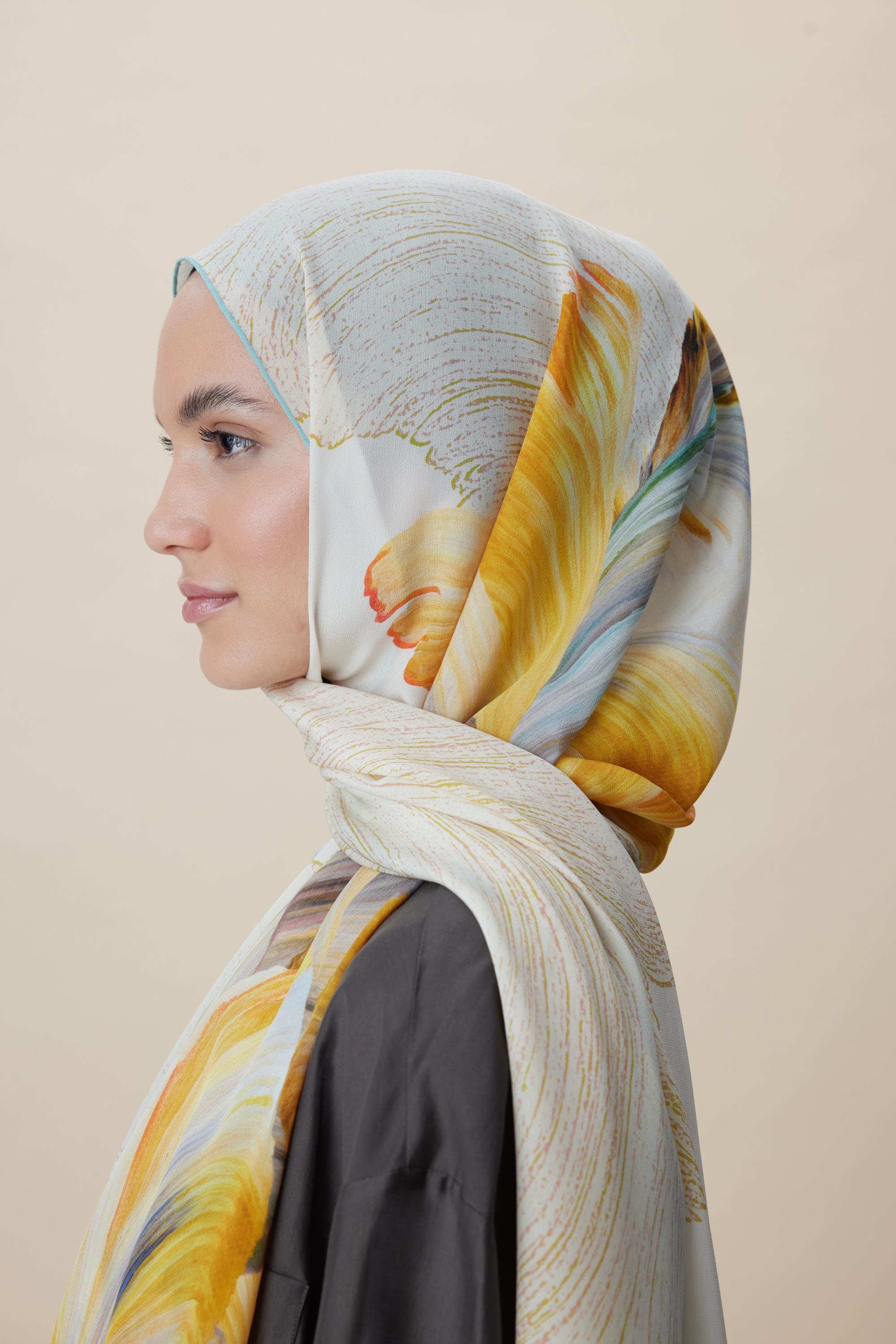 YAKAMOZ KREP İPEK ŞAL 70*190 CM - SARI