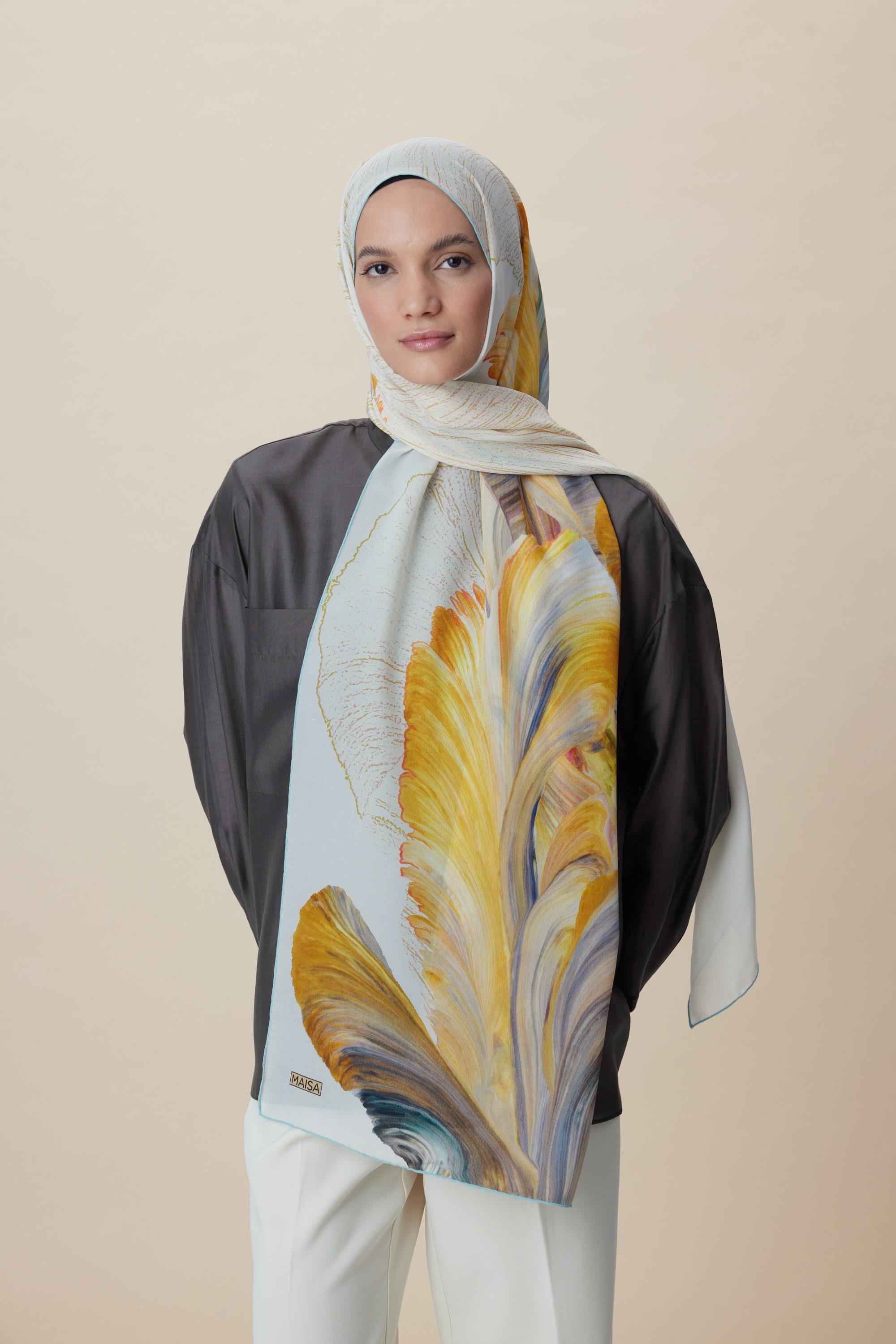 YAKAMOZ KREP İPEK ŞAL 70*190 CM - SARI