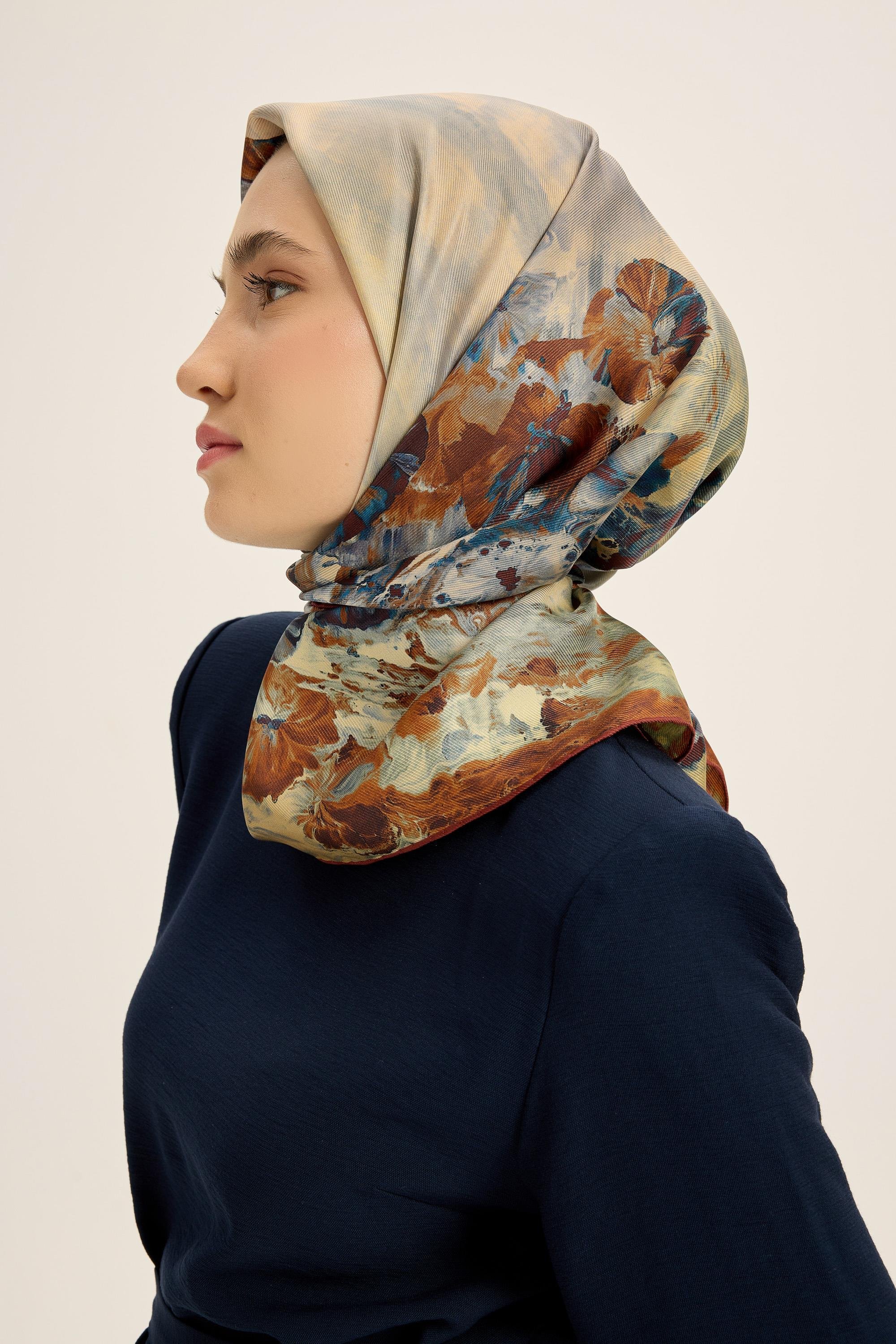 YONCA MULBERRY İPEK EŞARP 90*90 CM - KAHVERENGİ