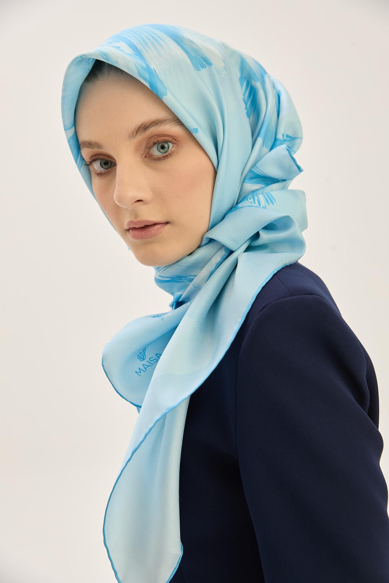 ZER TİVİL İPEK EŞARP 90*90 CM - AÇIK MAVİ