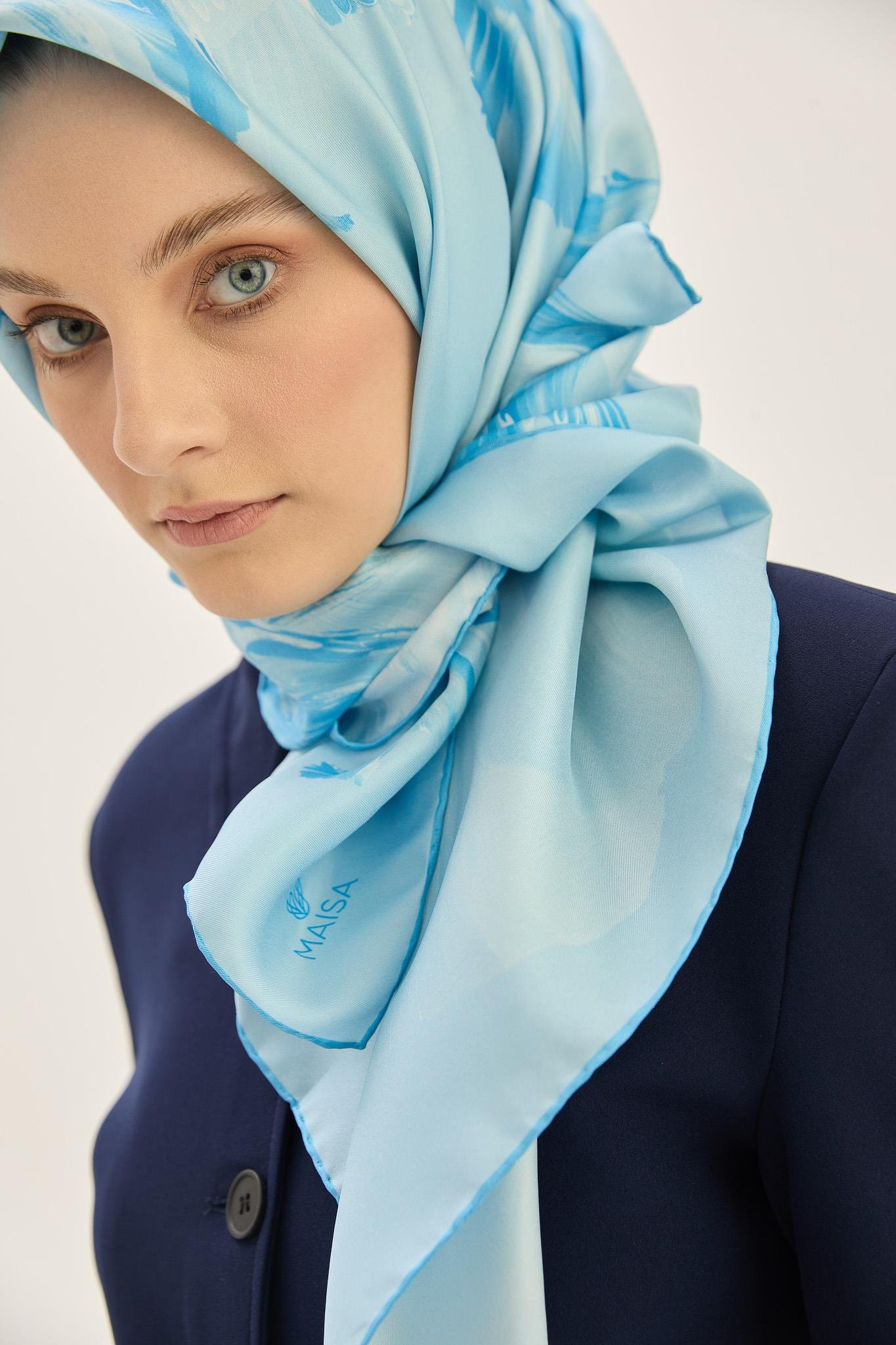 ZER TİVİL İPEK EŞARP 90*90 CM - AÇIK MAVİ