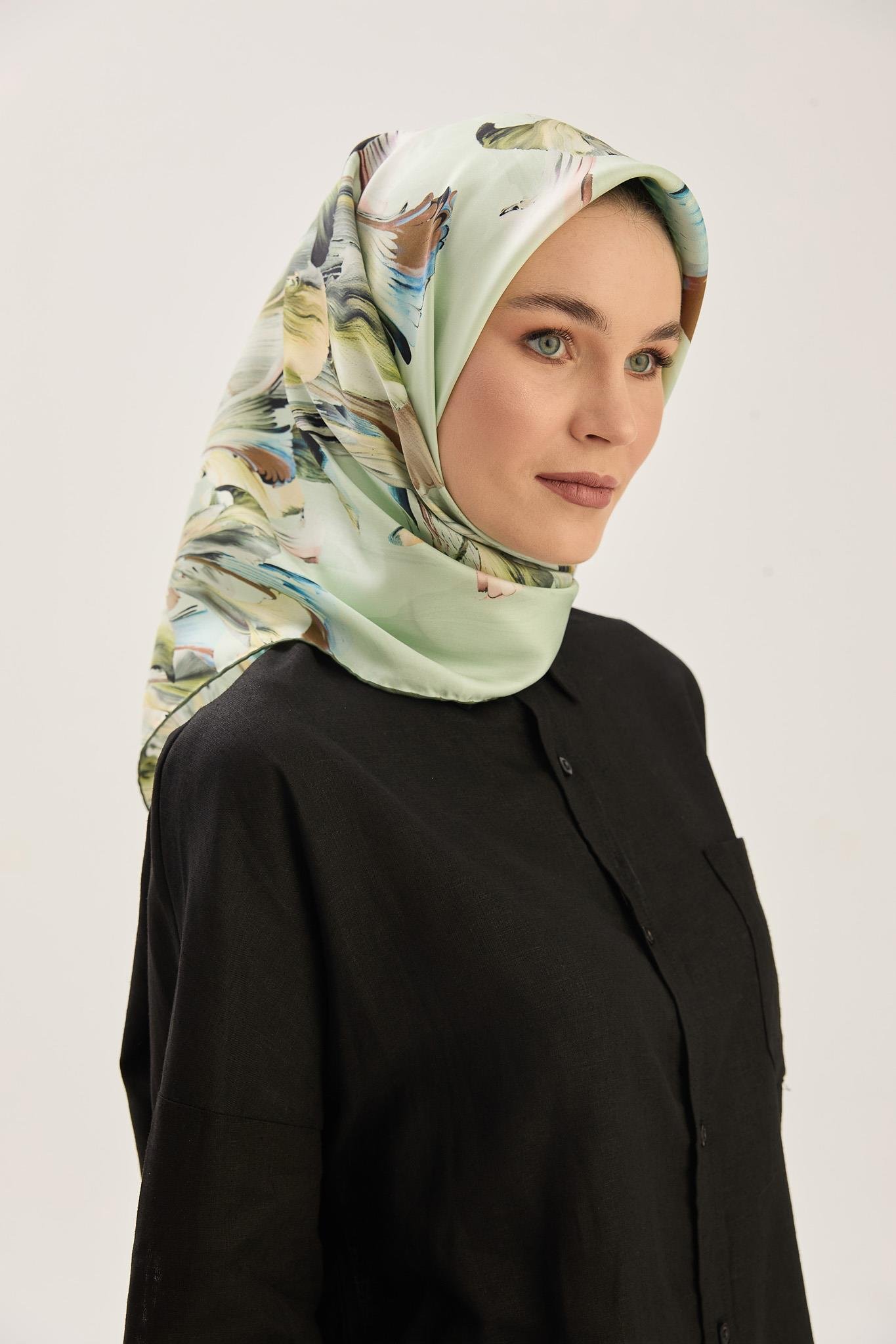 ZER TİVİL İPEK EŞARP 90*90 CM - MİNT YEŞİLİ