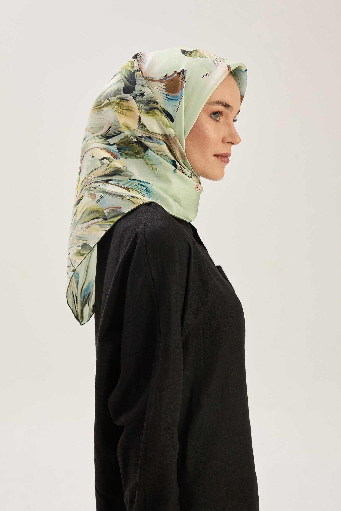 ZER TİVİL İPEK EŞARP 90*90 CM - MİNT YEŞİLİ