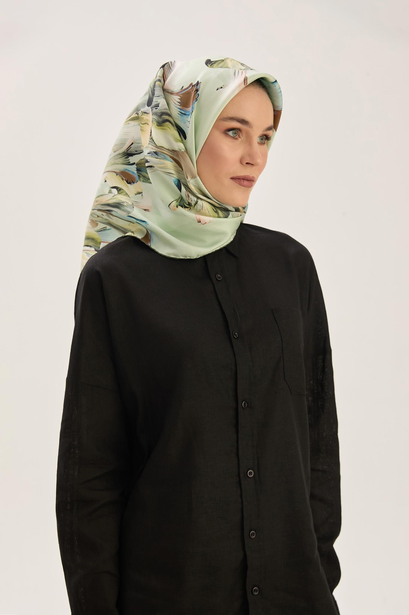 ZER TİVİL İPEK EŞARP 90*90 CM - MİNT YEŞİLİ