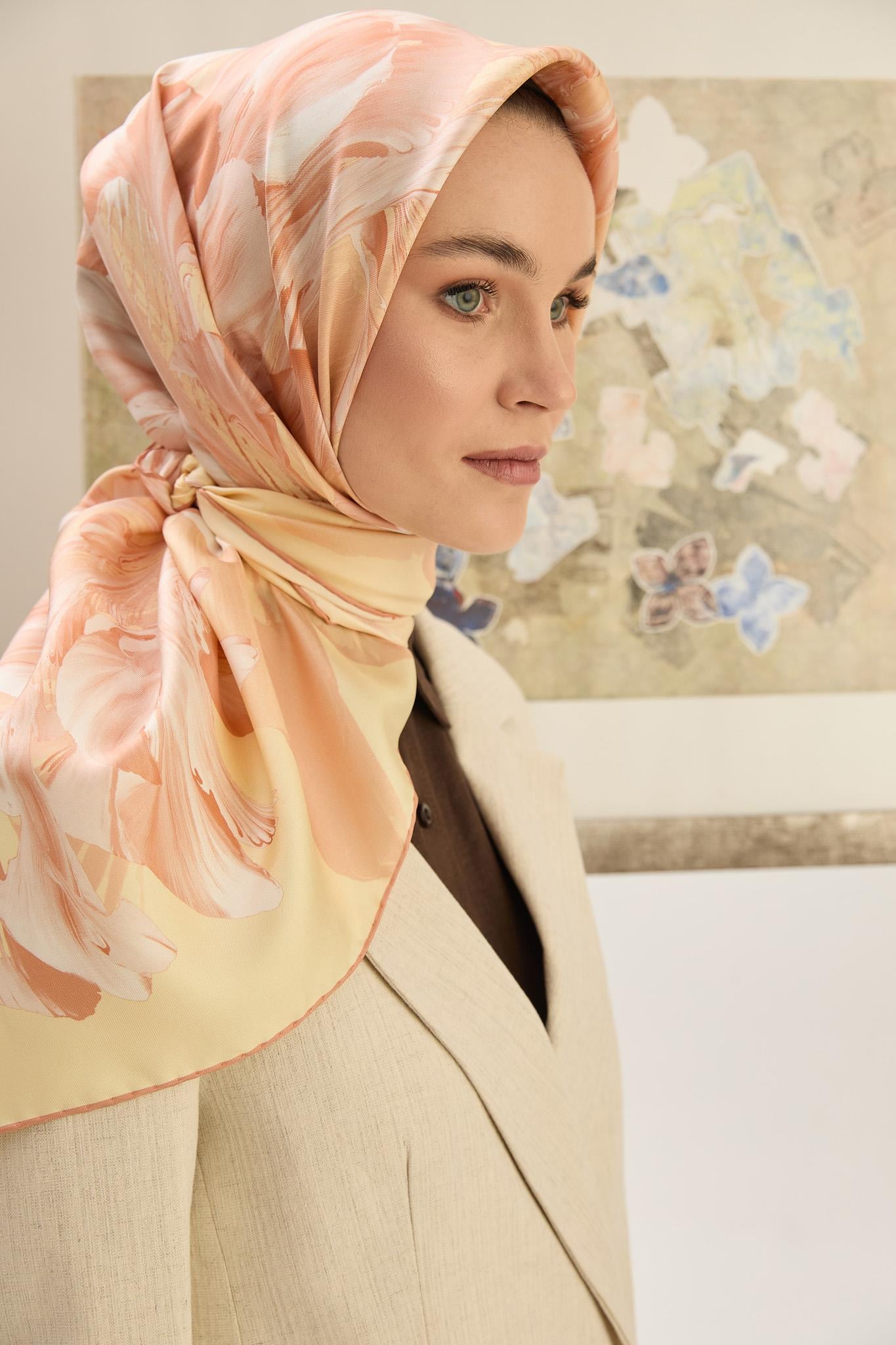 ZER TİVİL İPEK EŞARP 90*90 CM - SARI