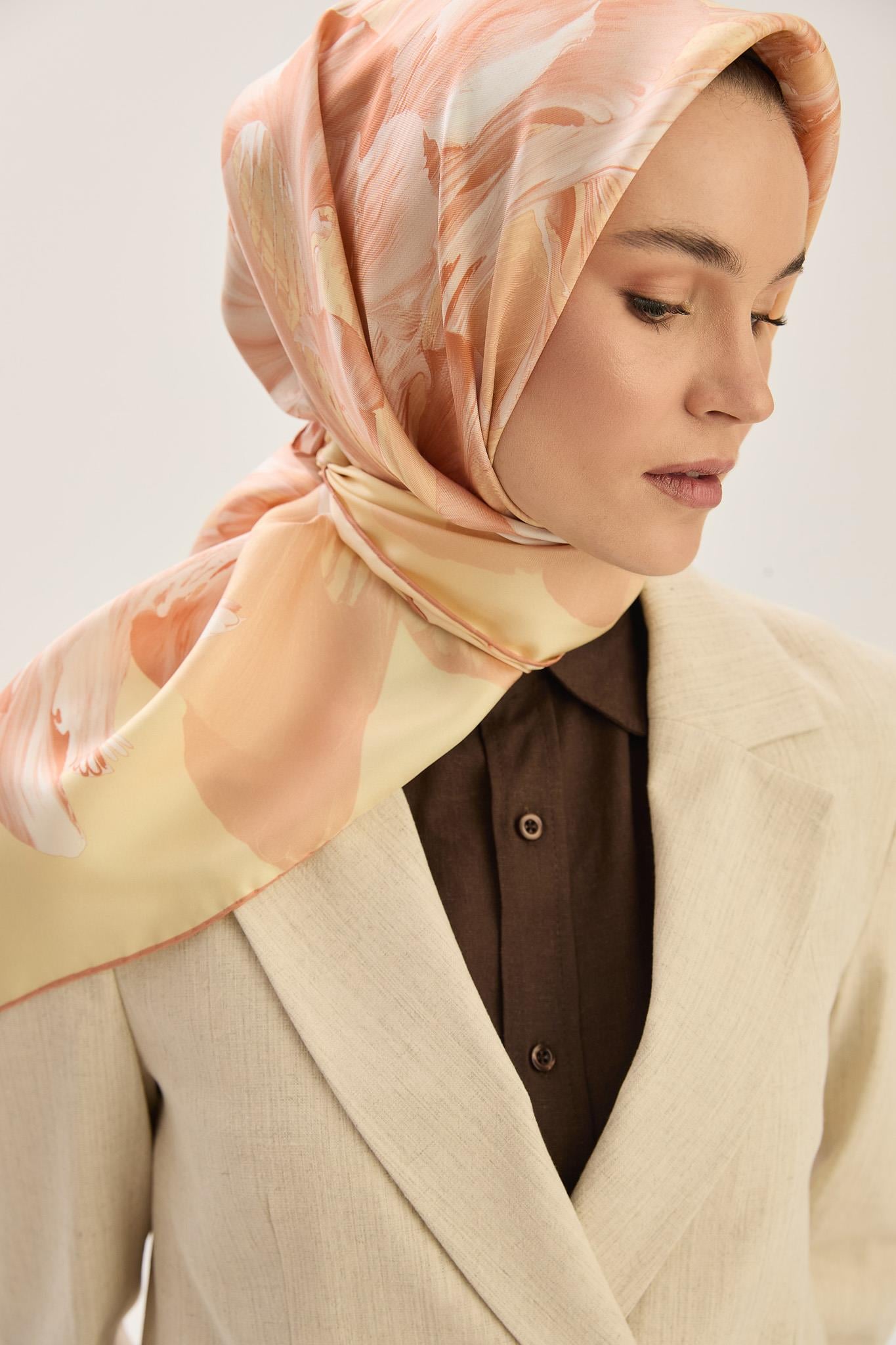 ZER TİVİL İPEK EŞARP 90*90 CM - SARI