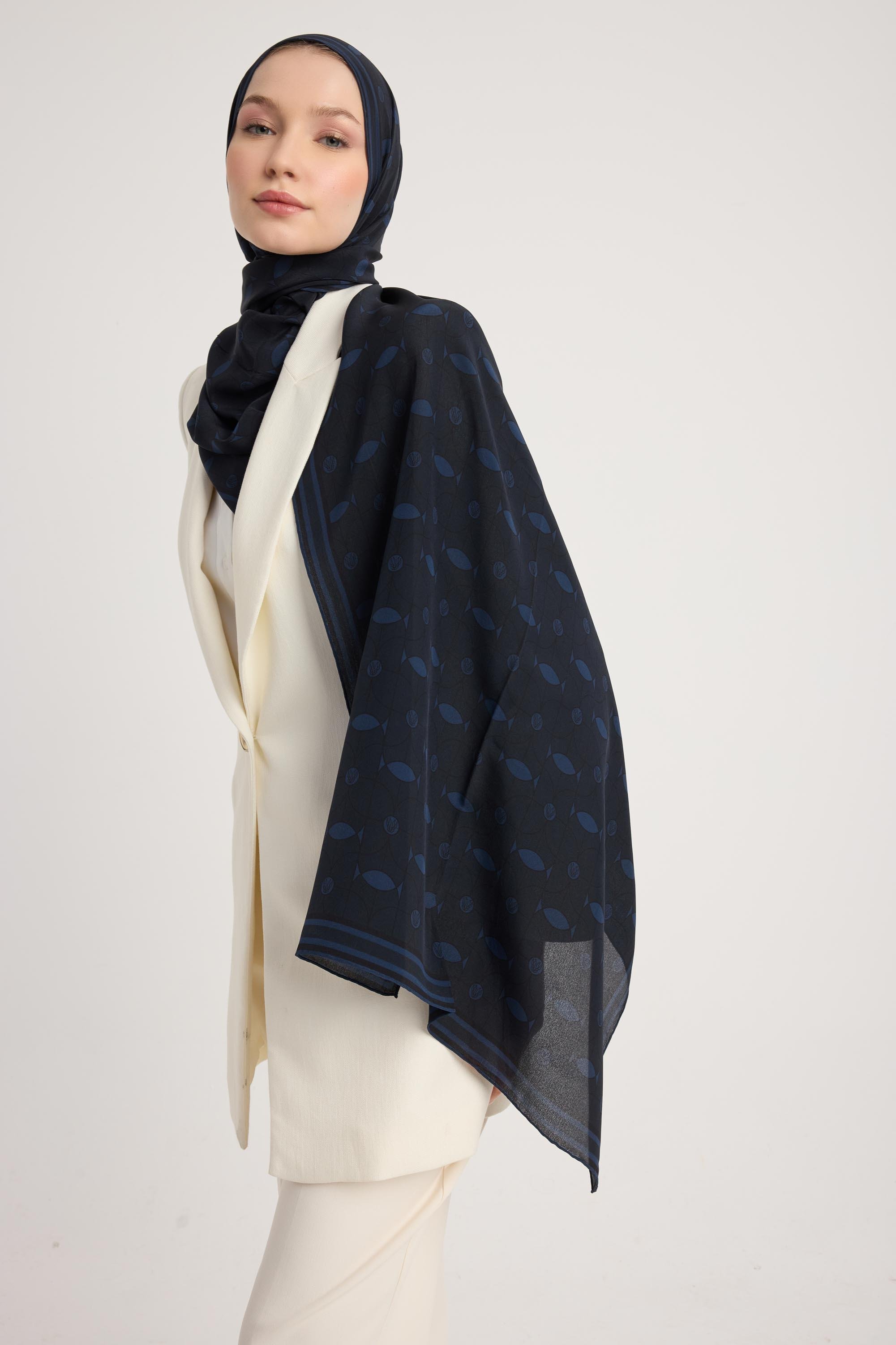 ZERRE KREP İPEK ŞAL 70*190 CM - LACİVERT