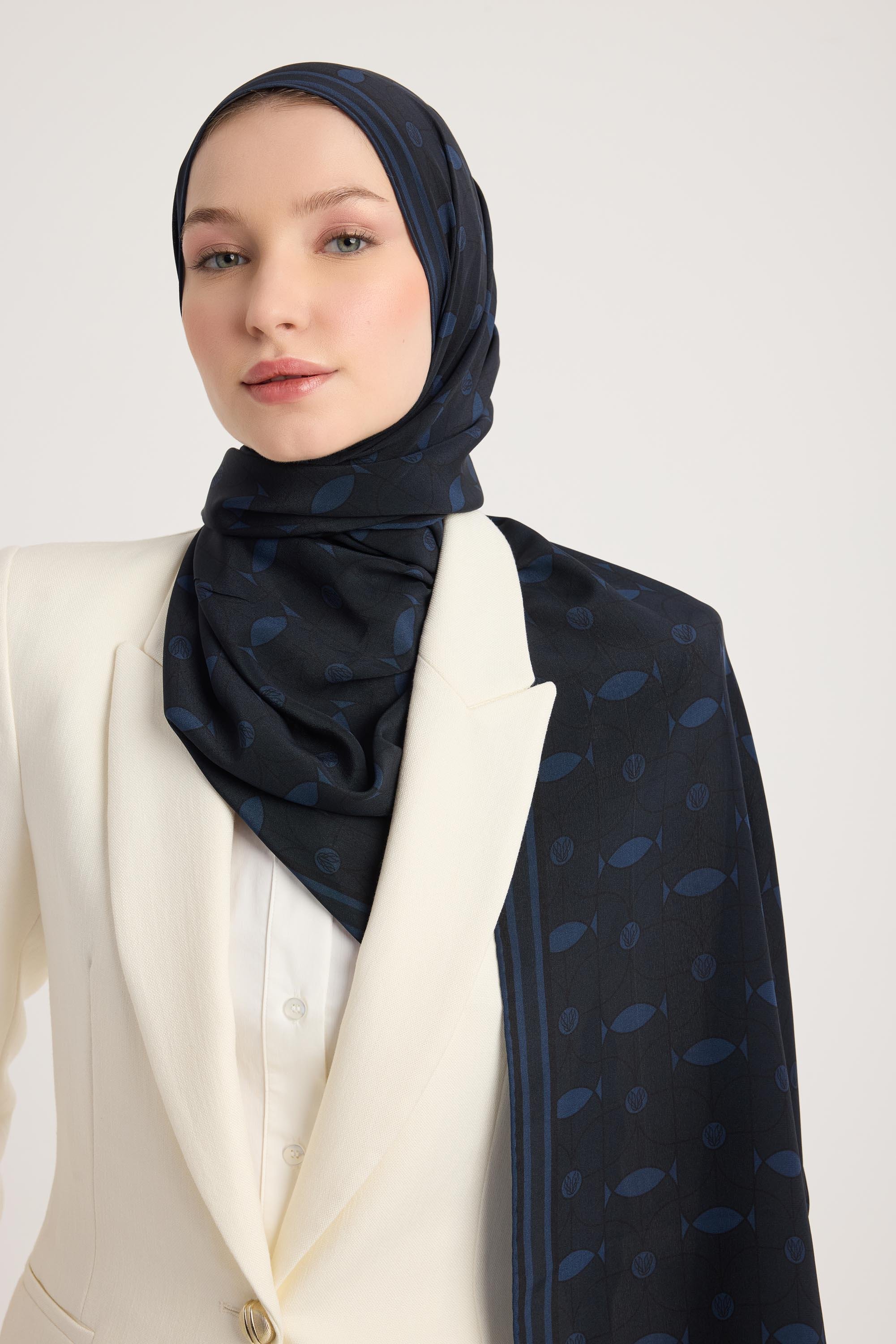 ZERRE KREP İPEK ŞAL 70*190 CM - LACİVERT