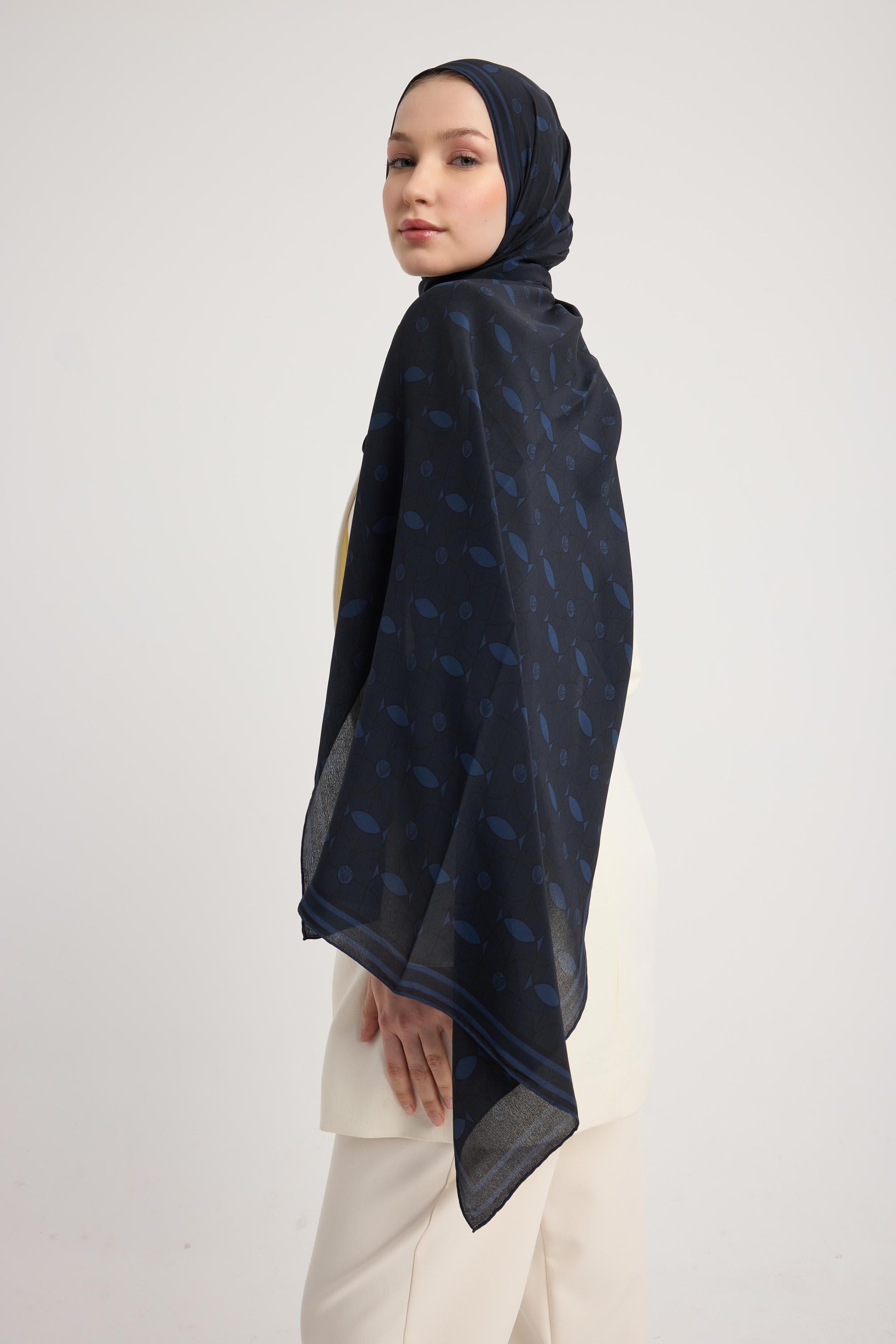 ZERRE KREP İPEK ŞAL 70*190 CM - LACİVERT