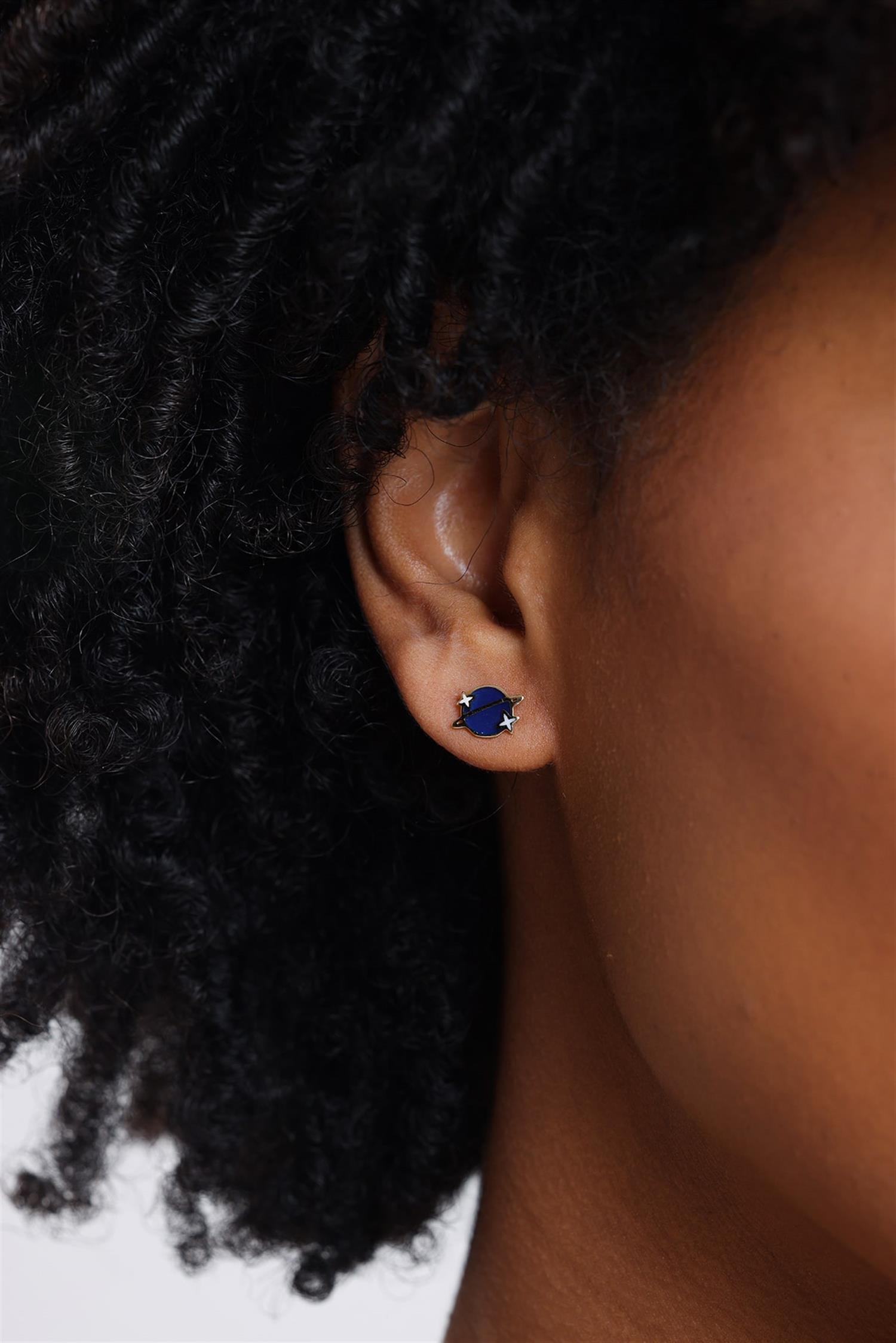 Altın Mineli Gezegen Çocuk Küpesi