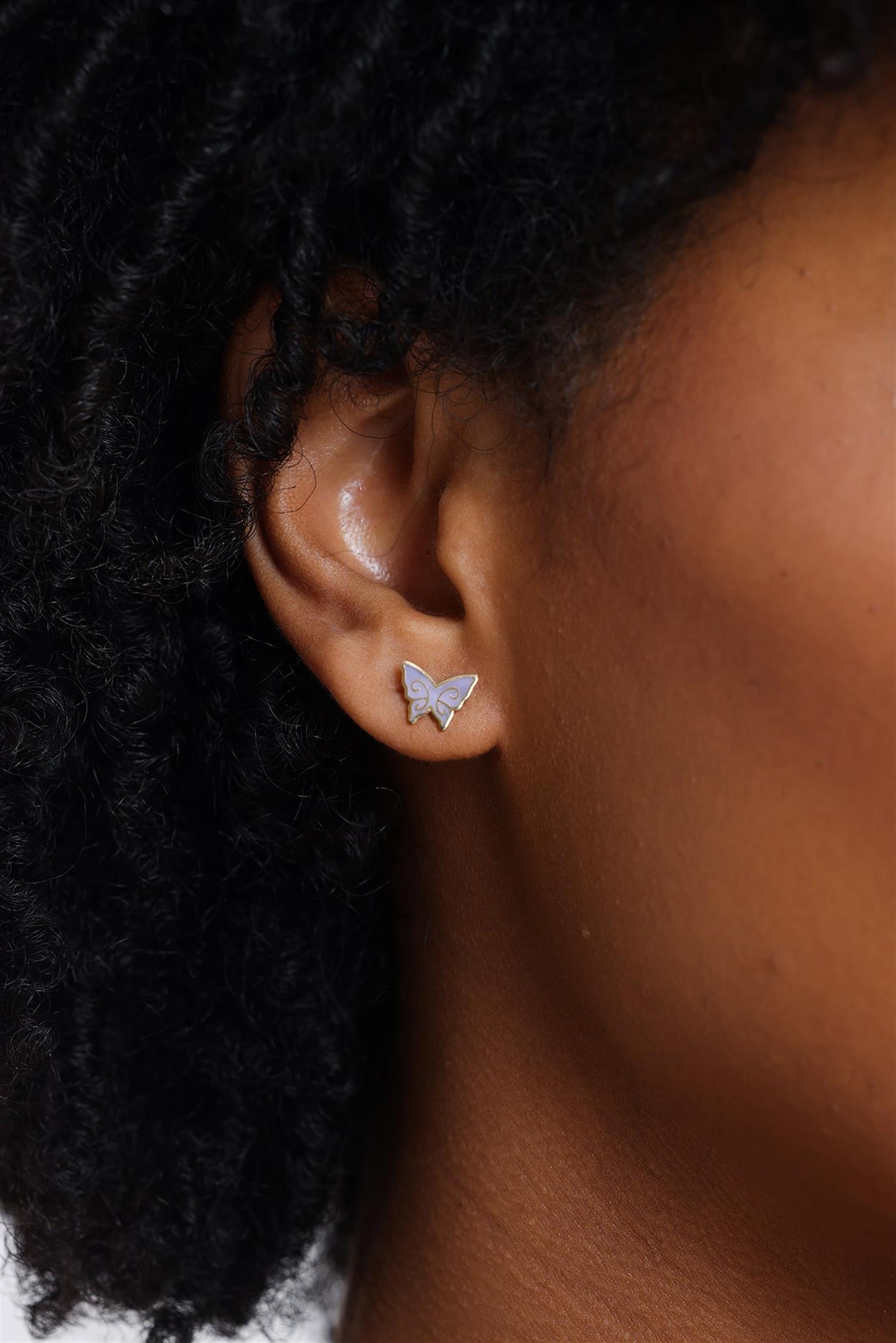 Altın Mineli Kelebek Çocuk Küpesi