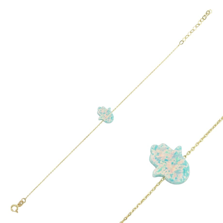 Altın Opal Taşlı Fatima Eli Bileklik