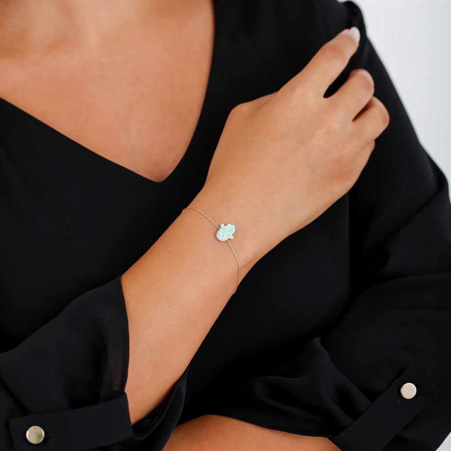 Altın Opal Taşlı Fatima Eli Bileklik