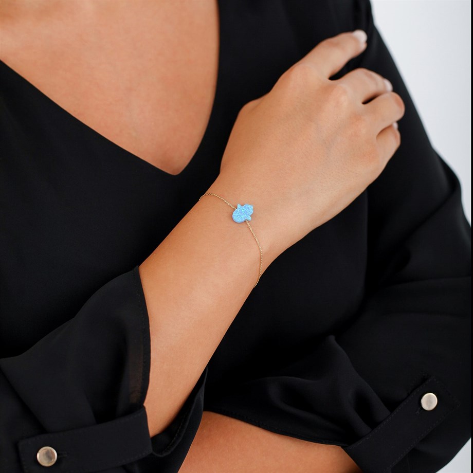 Altın Opal Taşlı Fatima Eli Bileklik