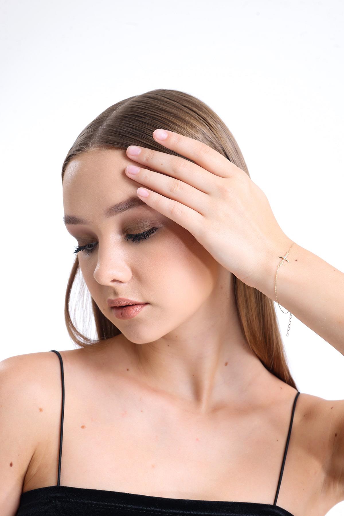 Altın Taşlı Haç Bileklik